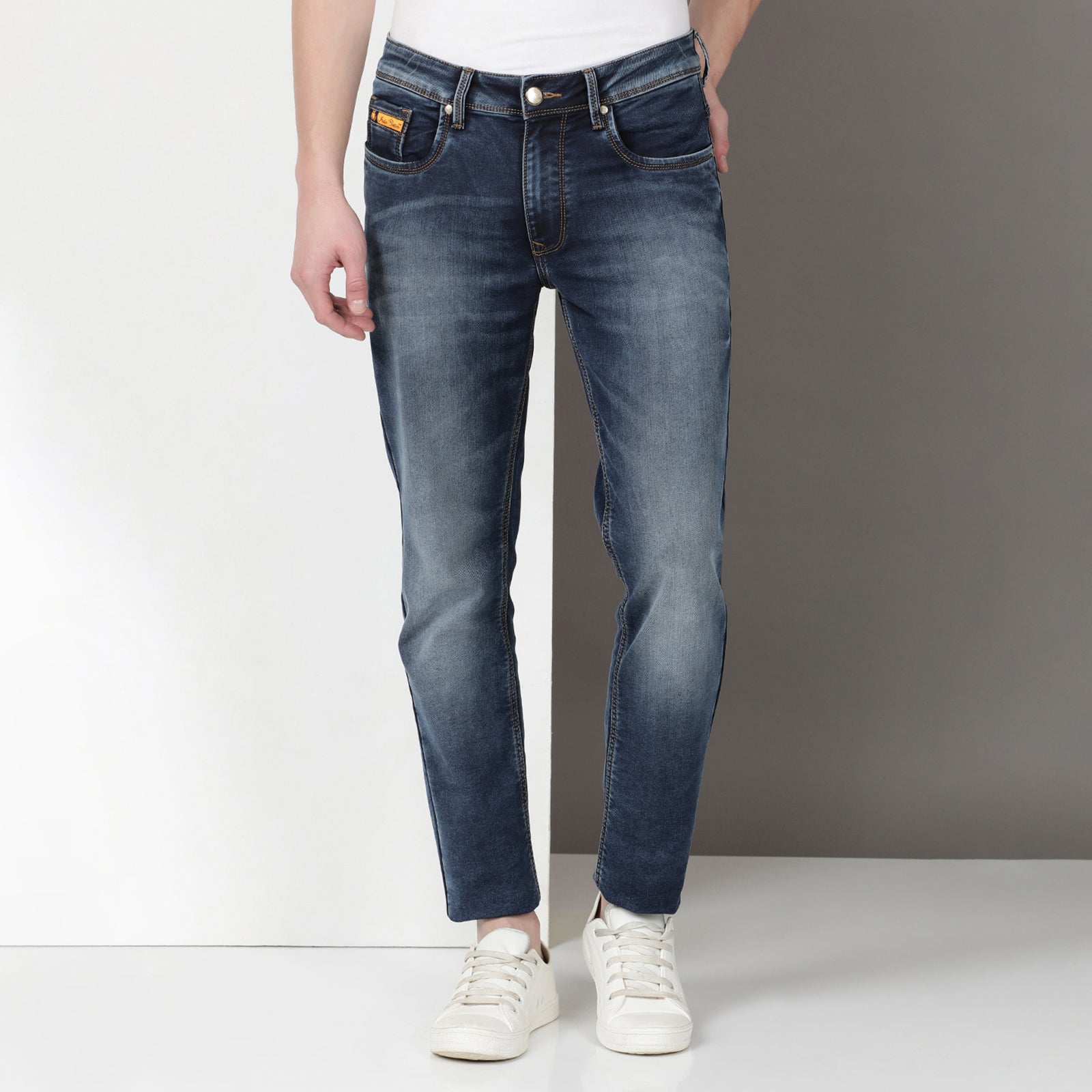 Mid Wash Navy Midrise Slim Fit Jeans