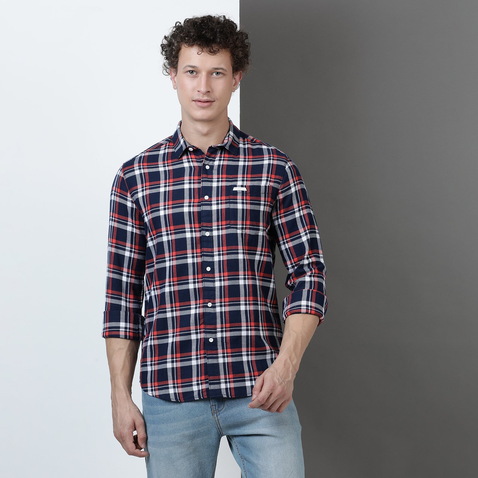 Navy Yarn Dyed Checks Full Sleeve Shirt