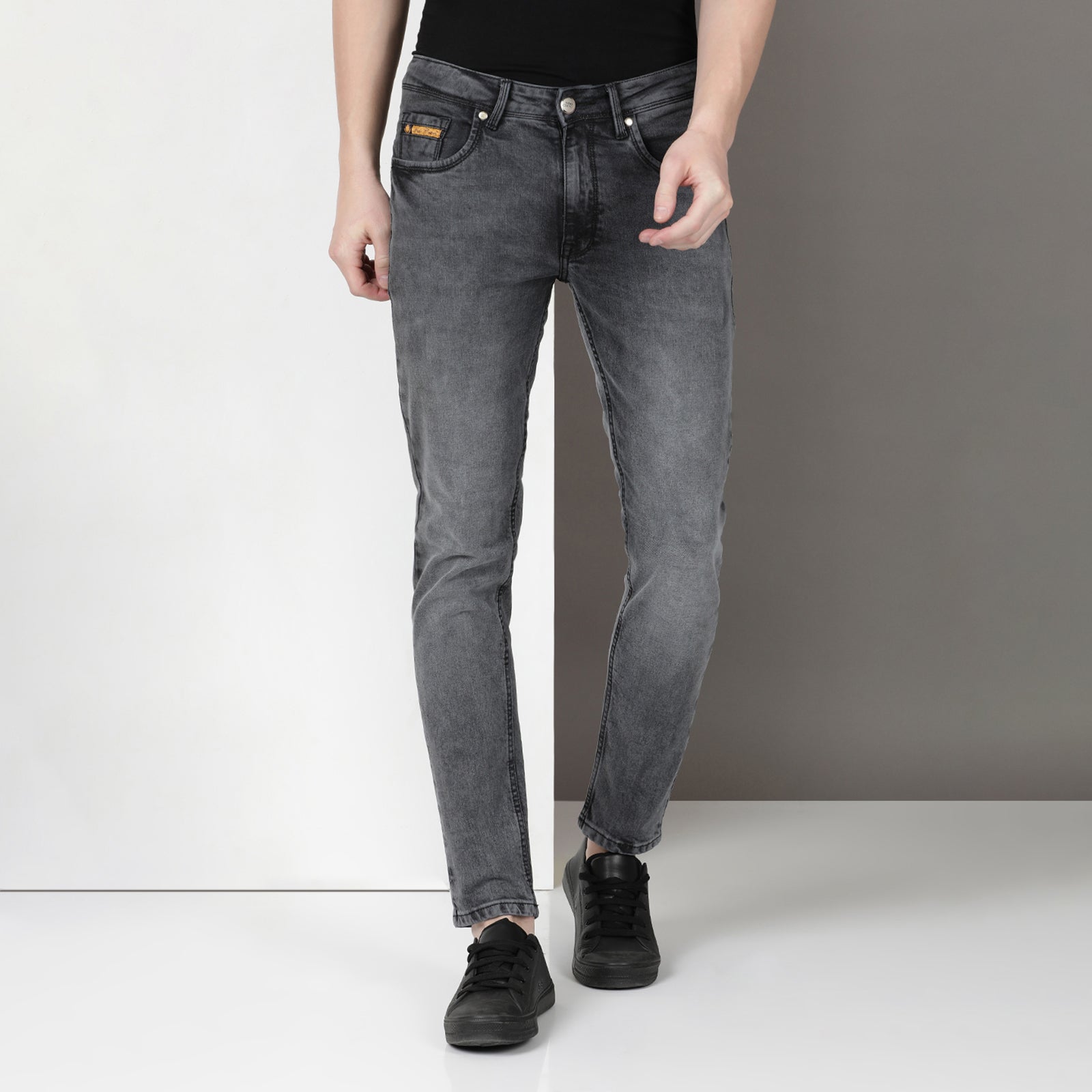 Dark Wash Black Midrise Slim Fit Jeans