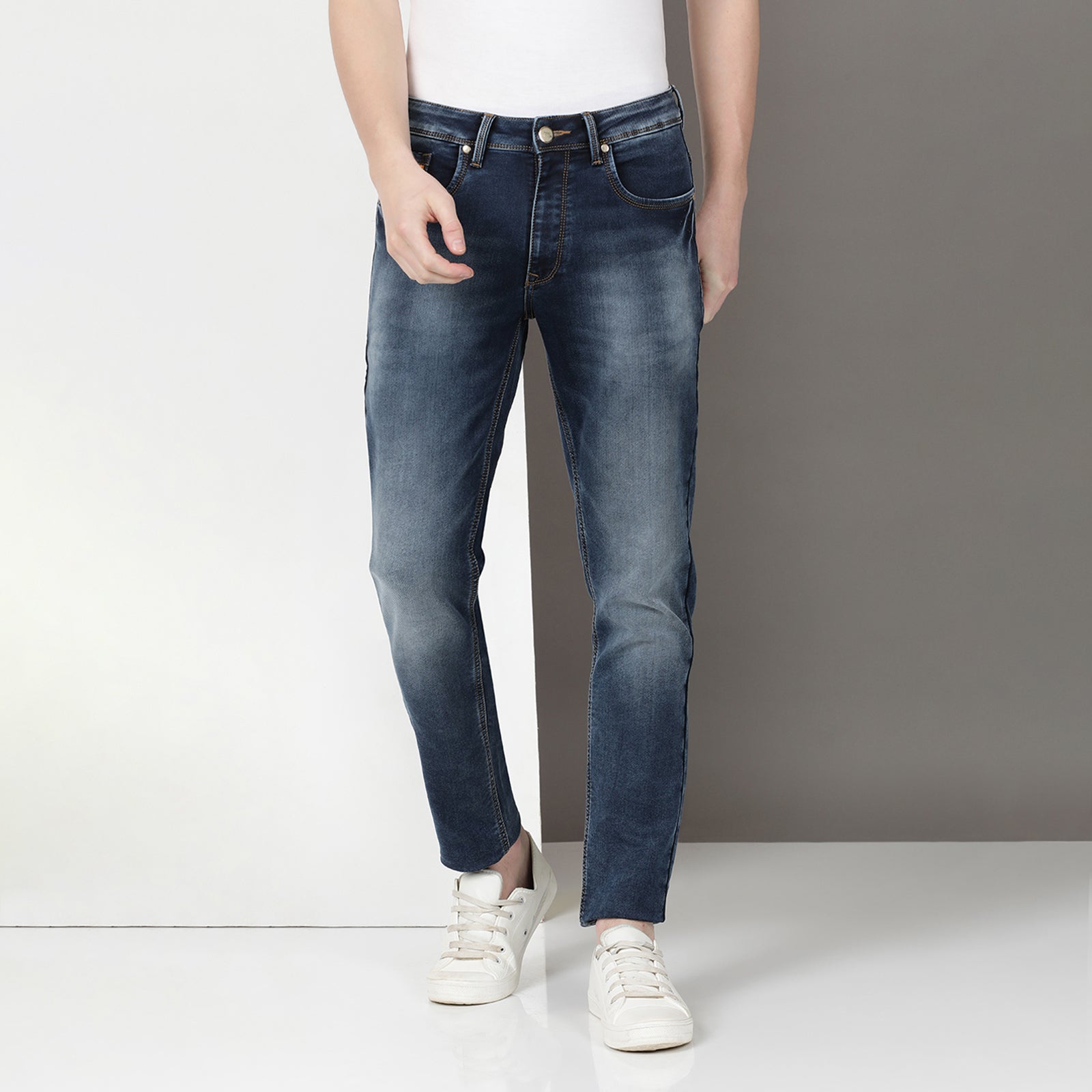 Mid Wash Navy Midrise Slim Fit Jeans