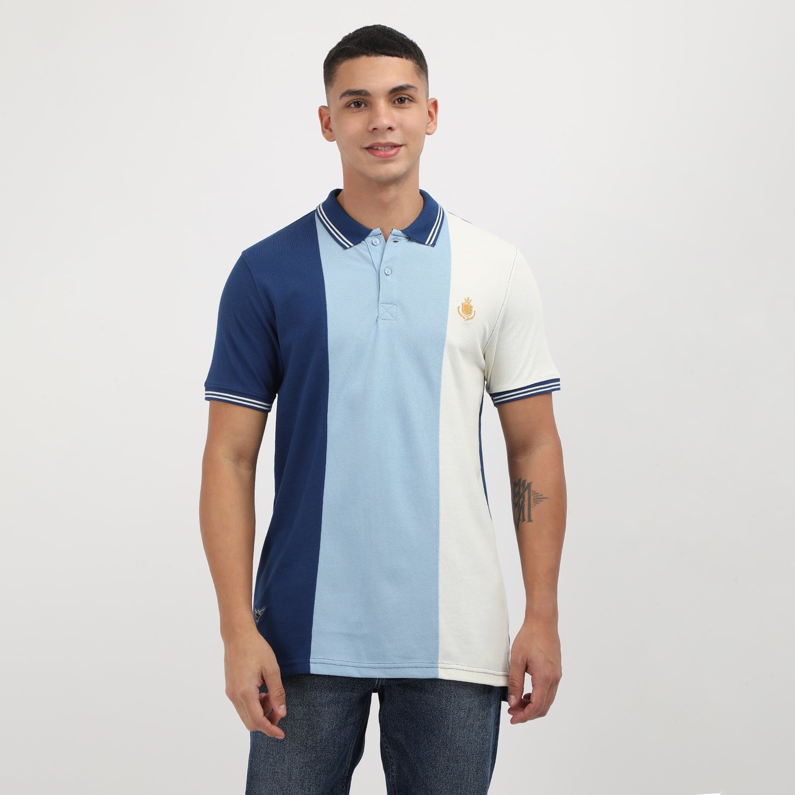 Navy/Powder Blue Men's solid Polo Neck T-shirt