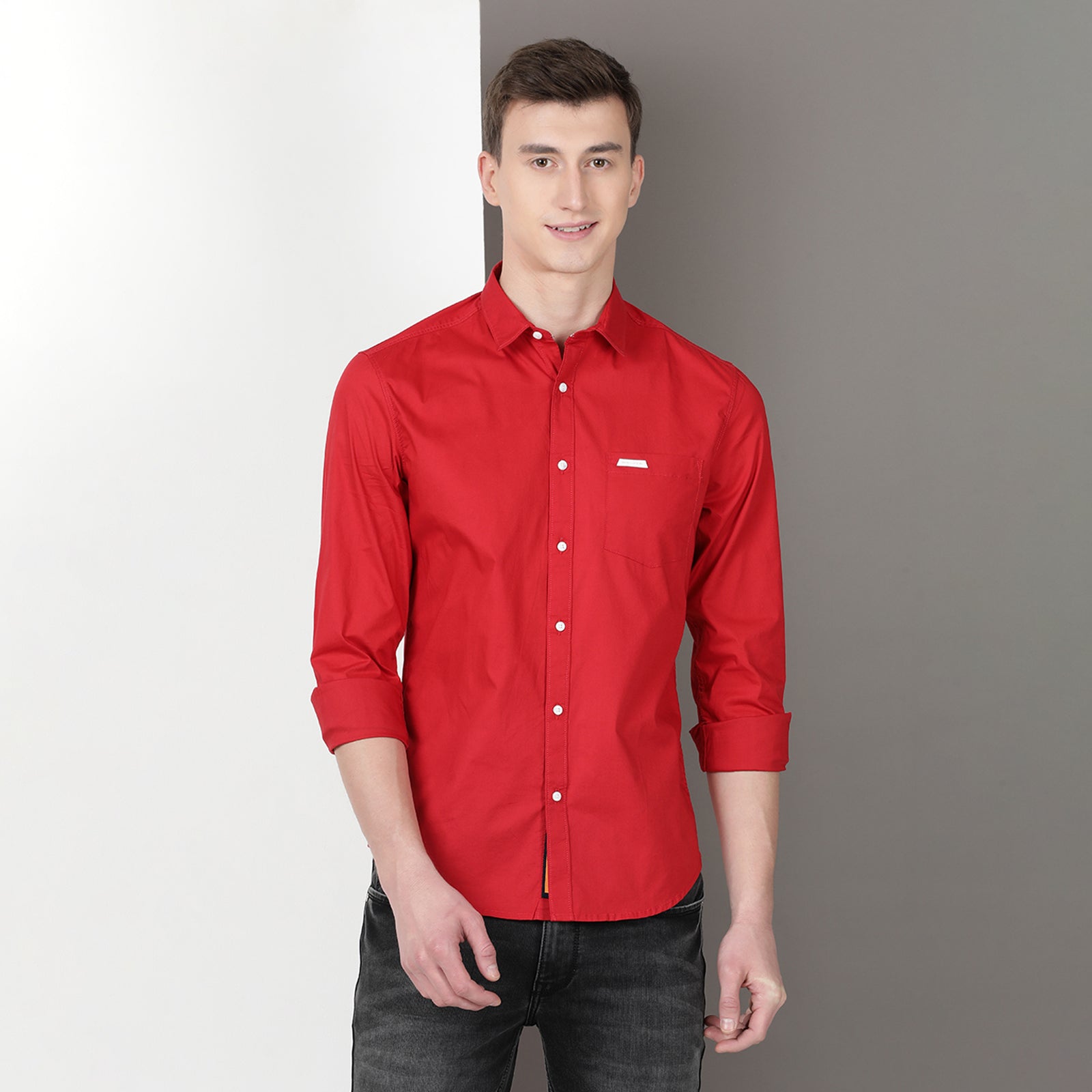 Red Solid Full Sleeve Shirt