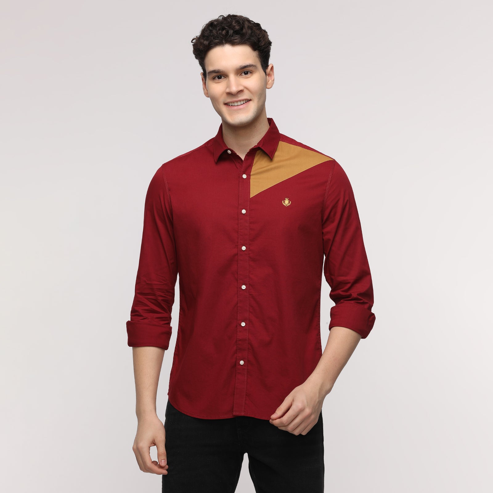 Tibetan Red & Grit Color Solid Block Men's Full Sleeve Casual Shirt