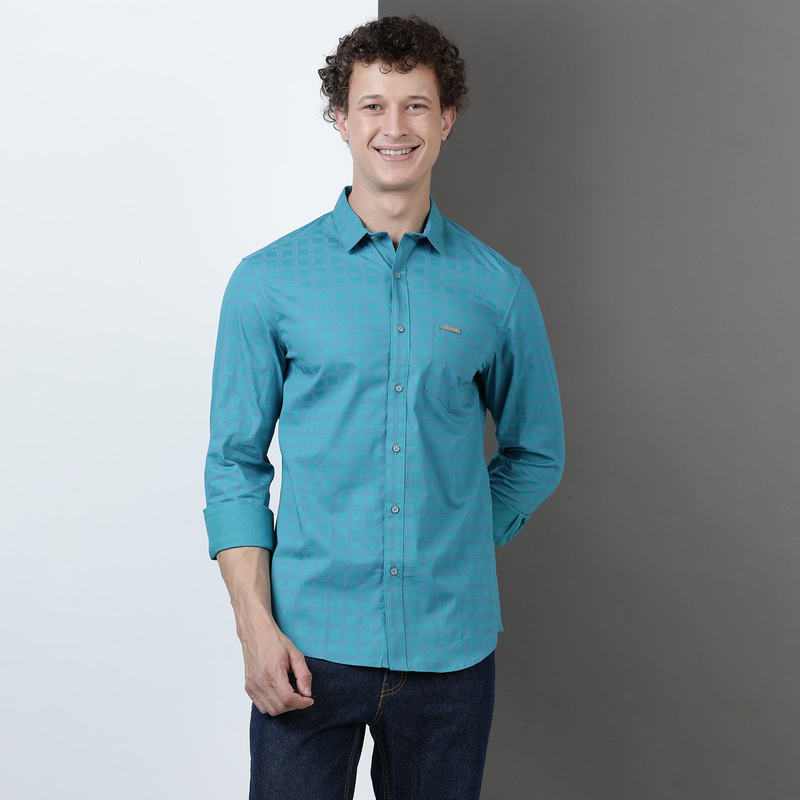 Blue Printed Checks Full Sleeve Shirt