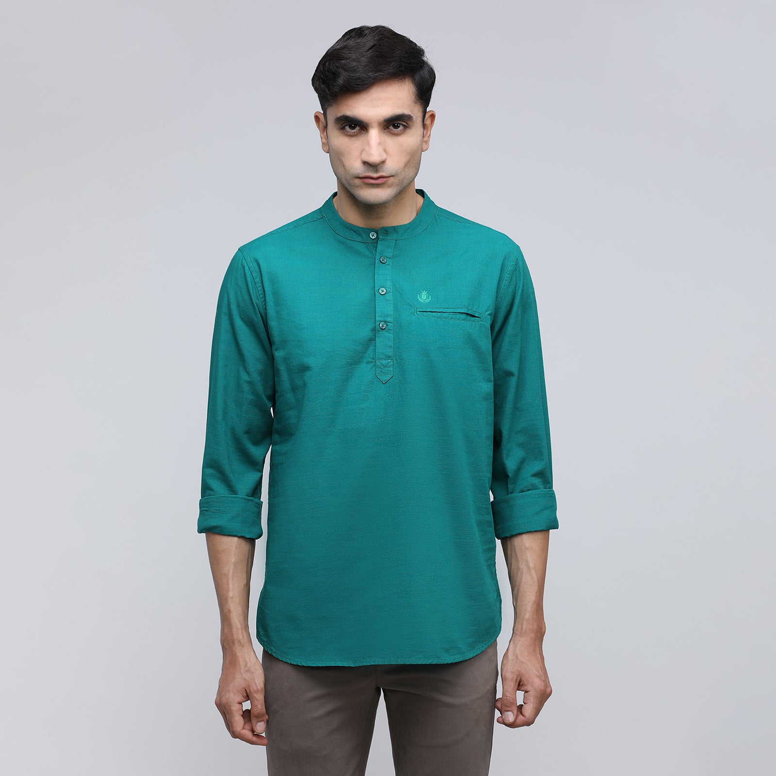 Indo cotton Men's Solid Half Sleeve Kurthi