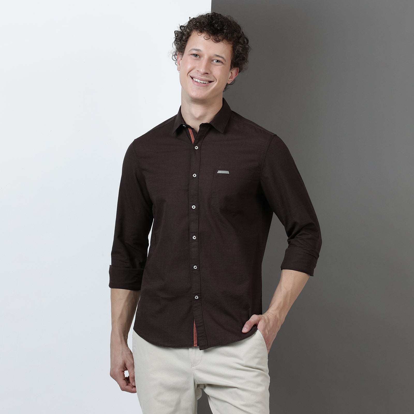 Coffee Solid Full Sleeve Shirt