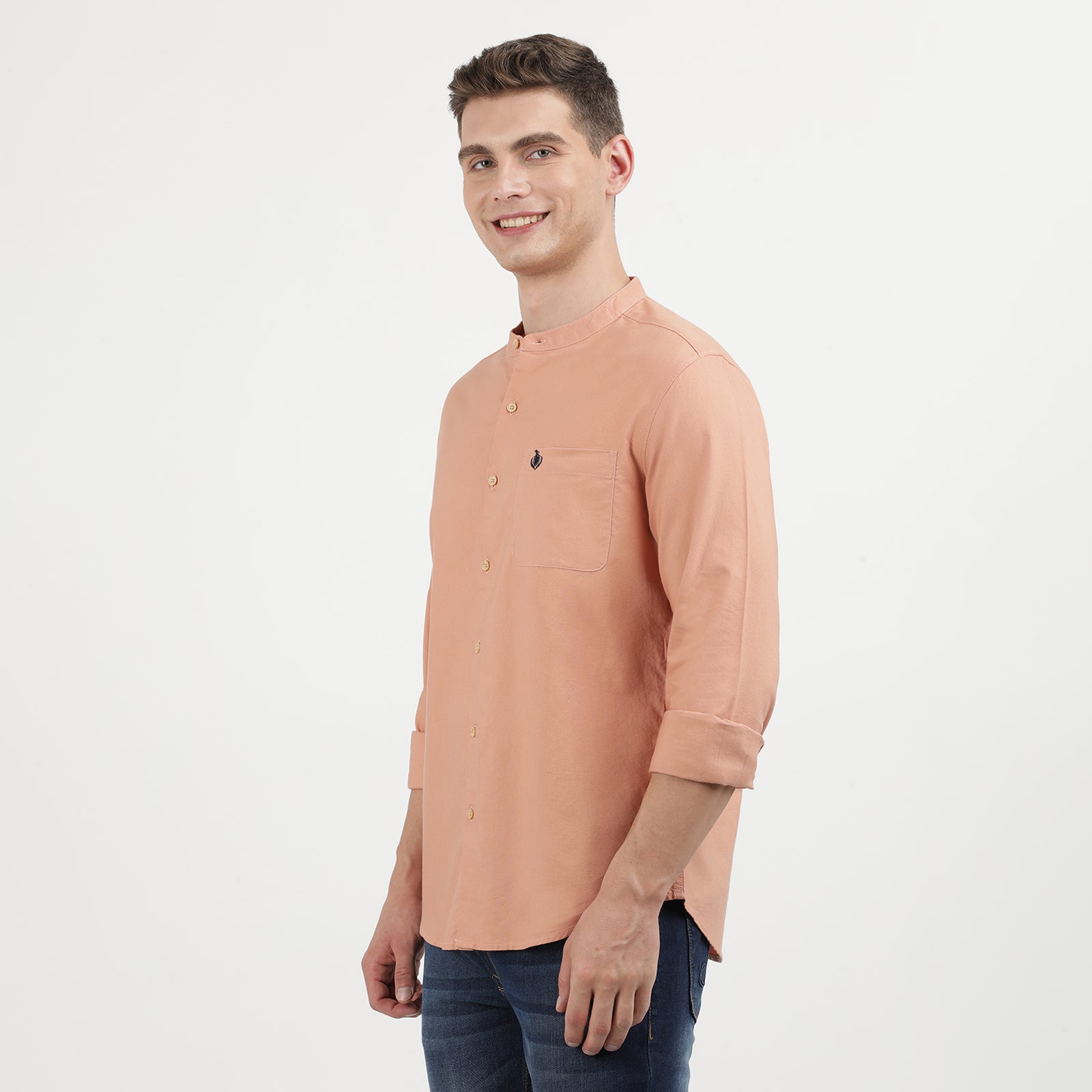 Clay Colored Mandarin Collar Full Sleeve Shirt