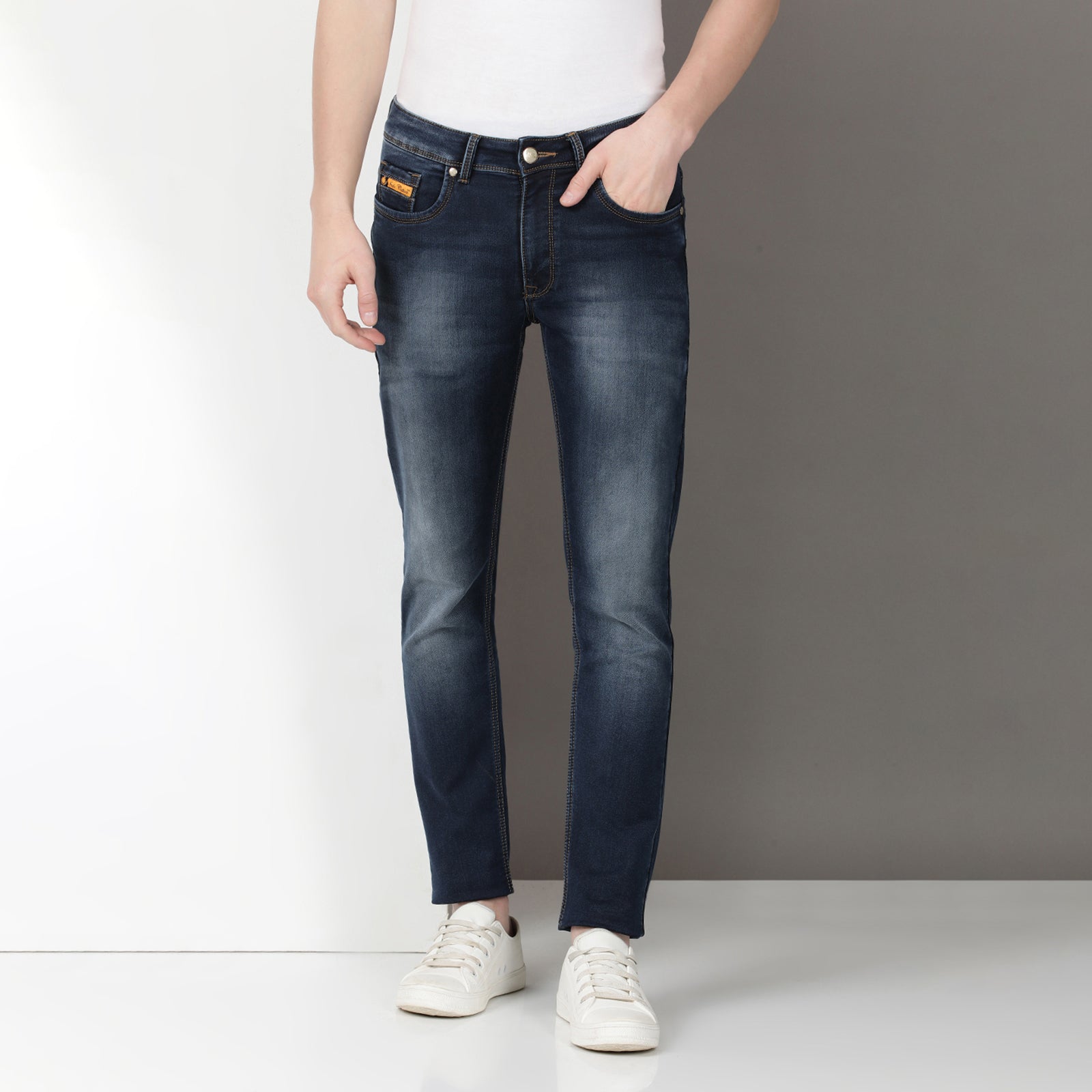 Light Wash Navy Midrise Slim Fit Jeans