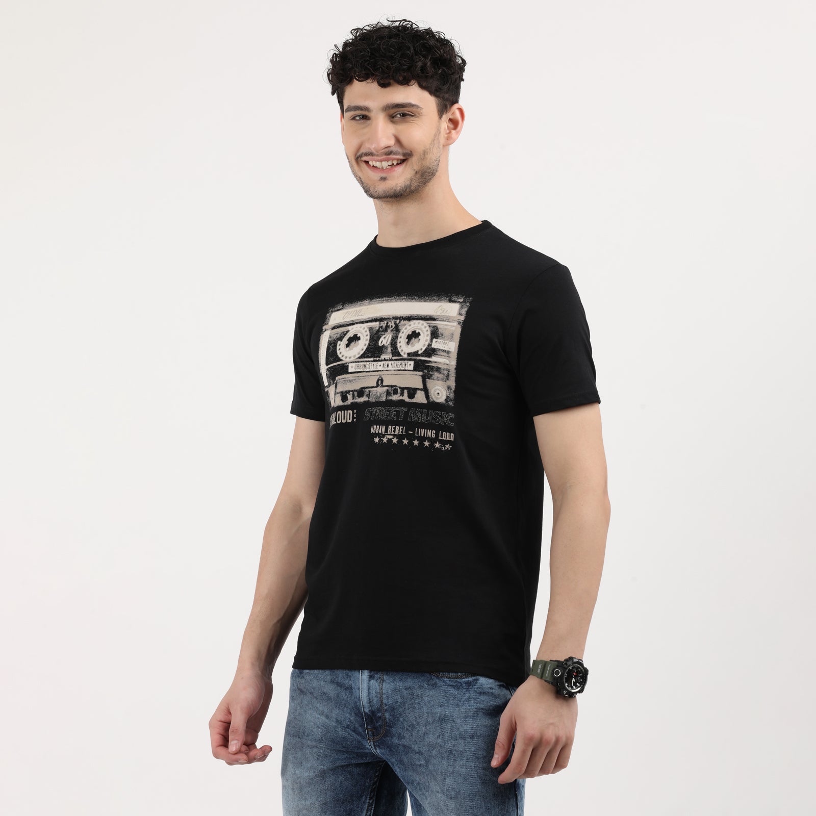 Jet Black  Men's Retro Cassette Tape Graphic Tee