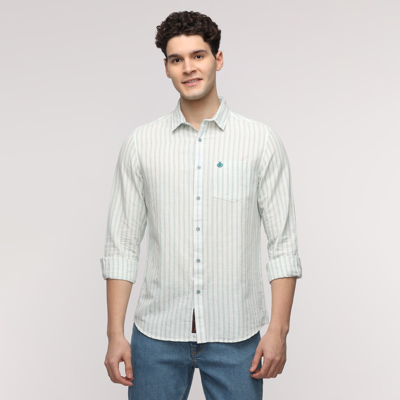 Men's Striped Regular Fit Shirt With Patch Pocket