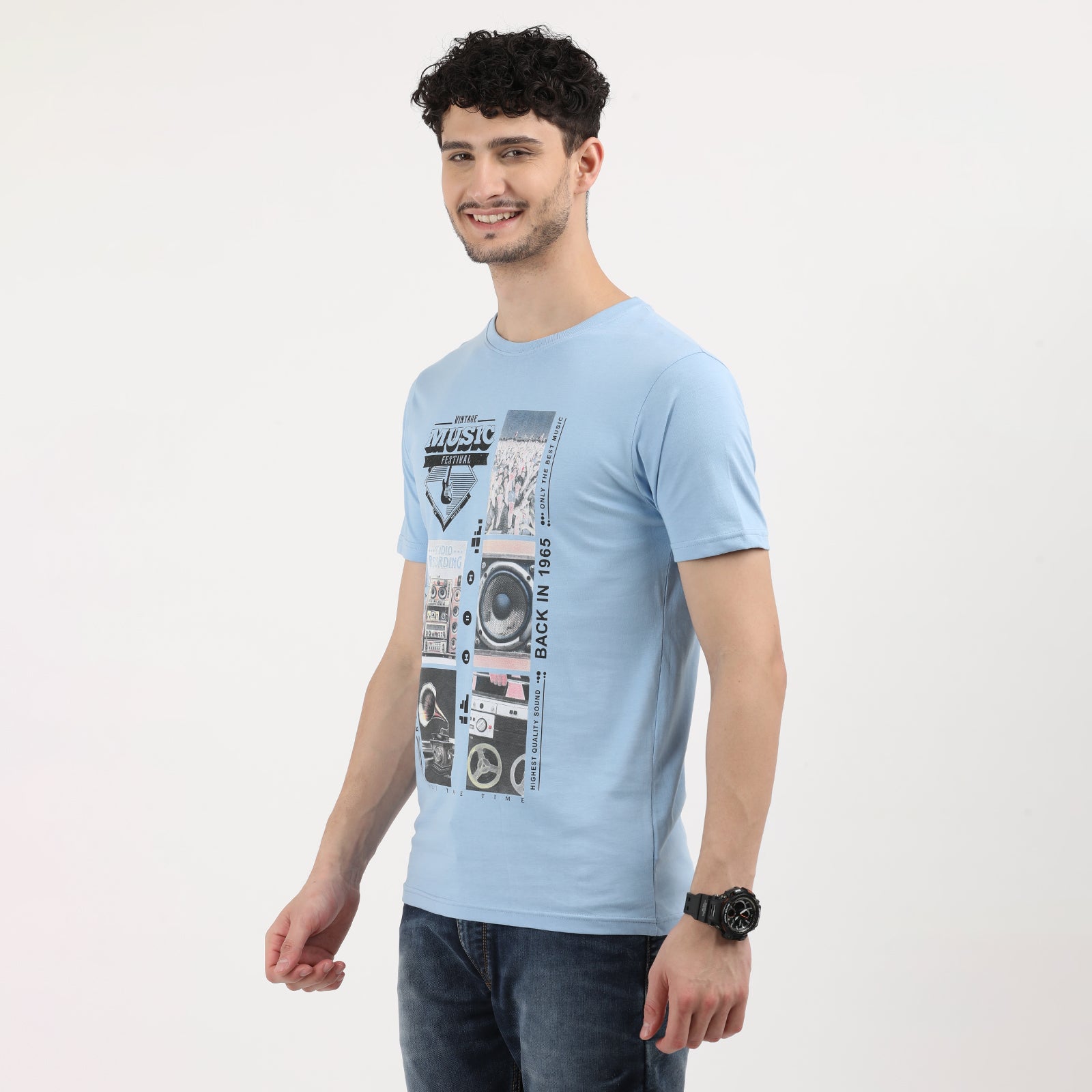 Powder Blue Men's Vintage Music Festival Graphic Tee