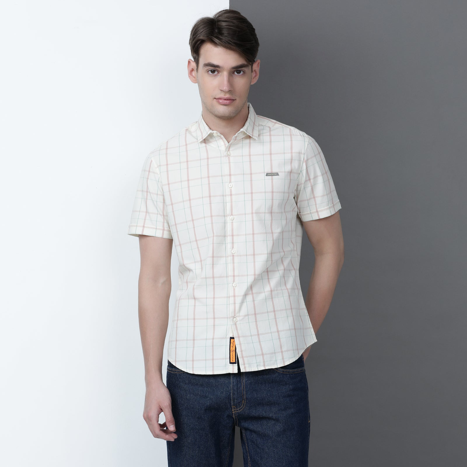 Cream Checks Yarn Dyed Half Sleeve Shirt