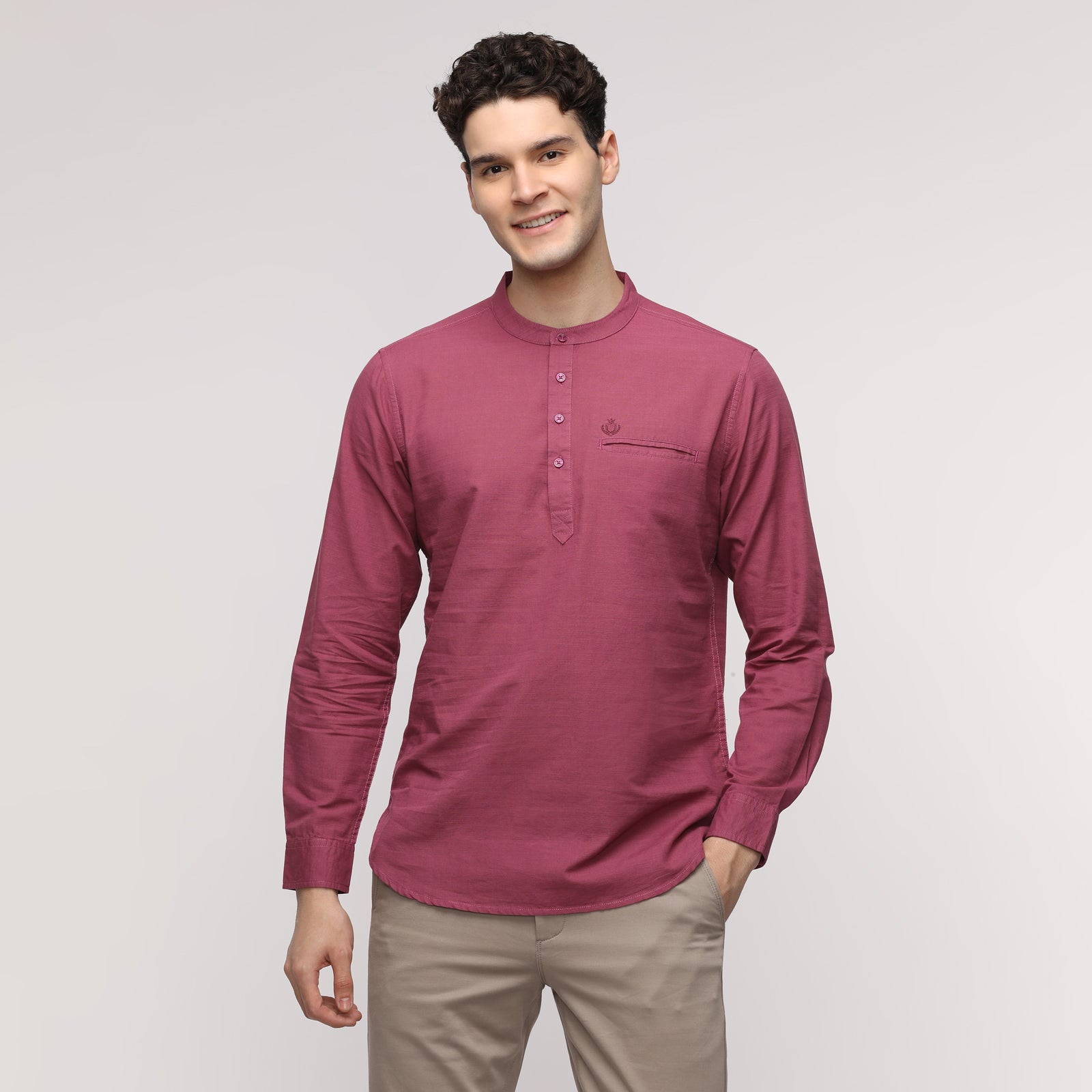 Men's Damson Solid Full Sleeve Short Kurthi