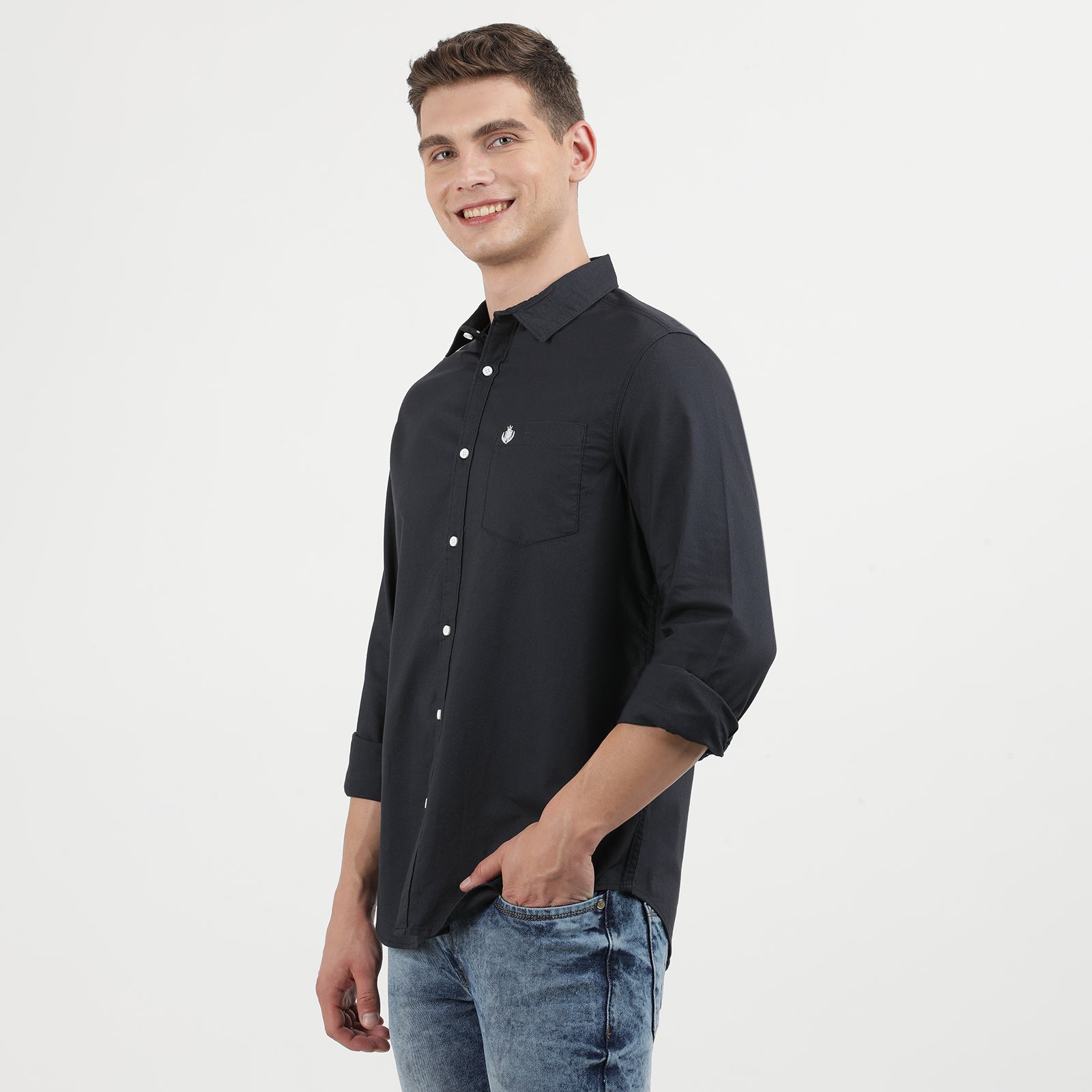 Dark Navy Solid Full Sleeve Casual Shirt