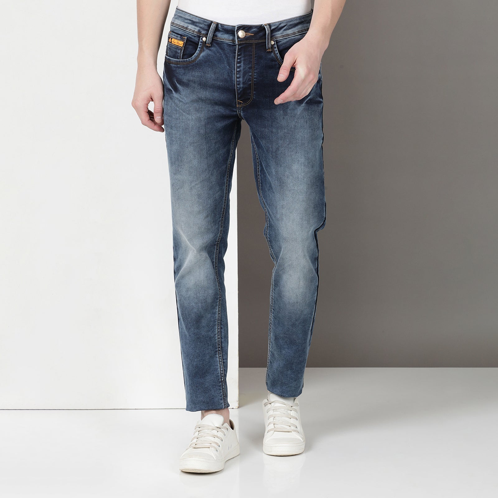 Dark Wash Navy Midrise Slim Fit Jeans