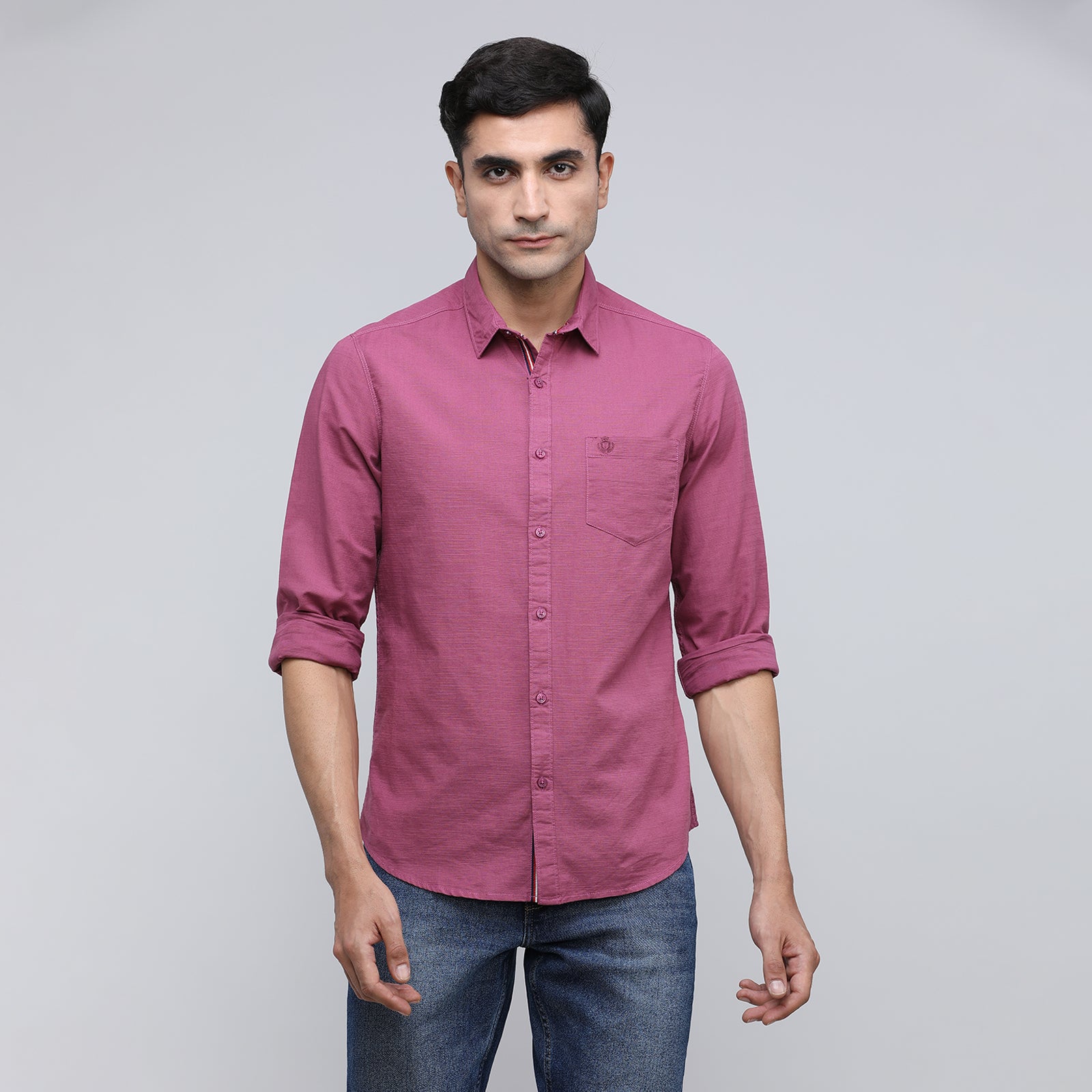 Indo Cotton Men's Solid Full Sleeve Shirt