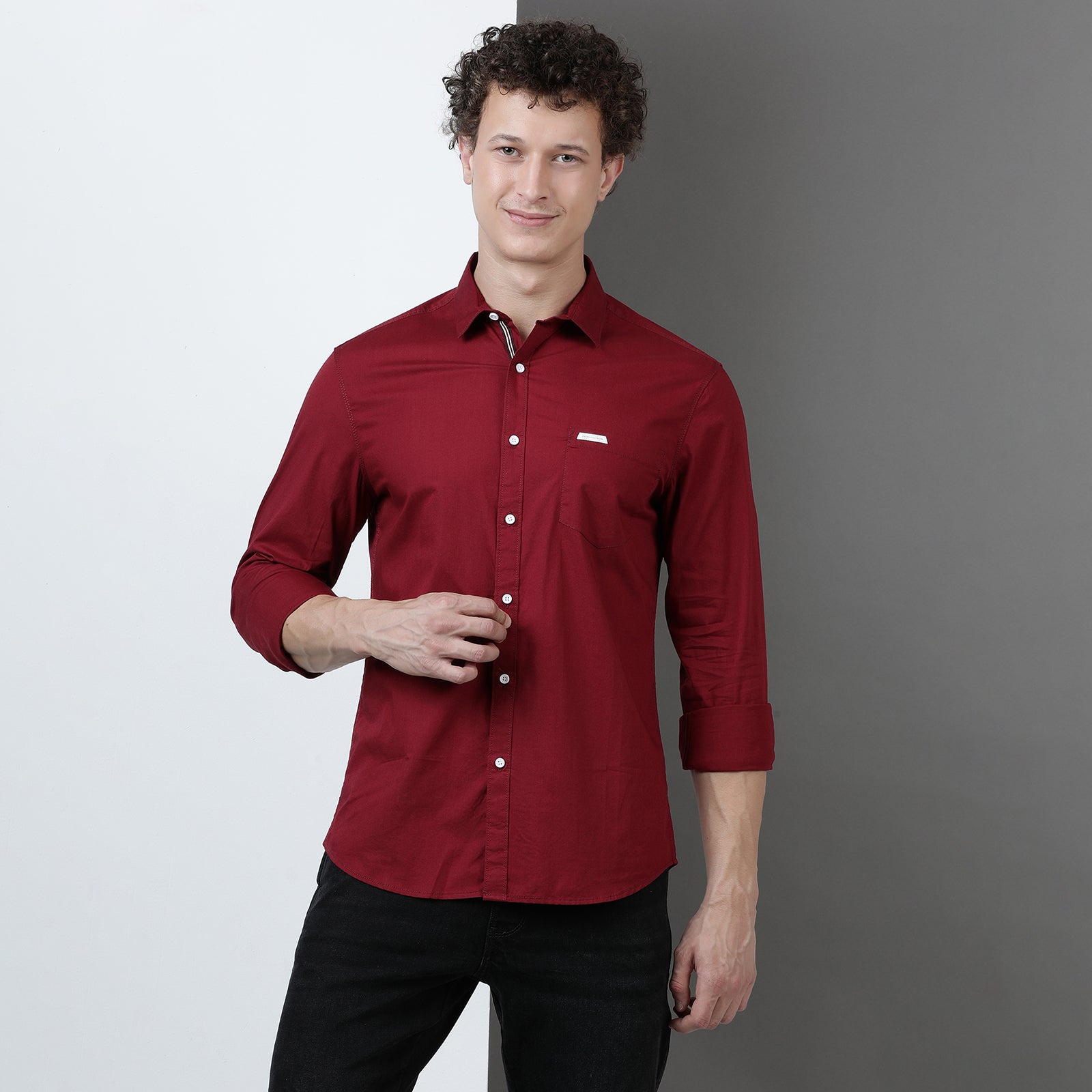 Tibetan Red Solid Full Sleeve Shirt