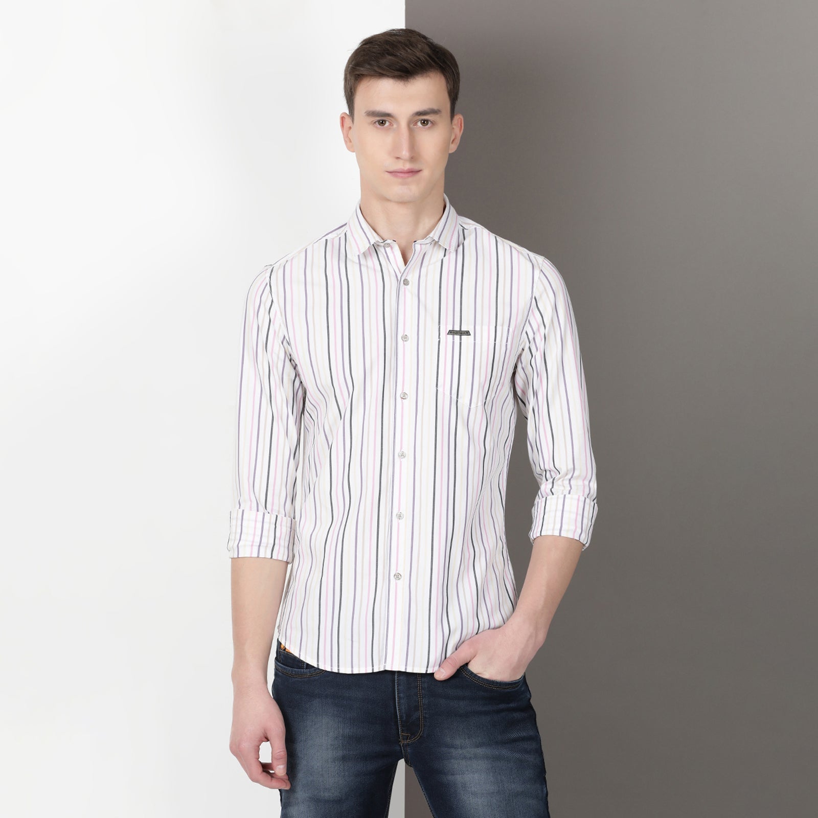 White Full Sleeve Striped Shirt