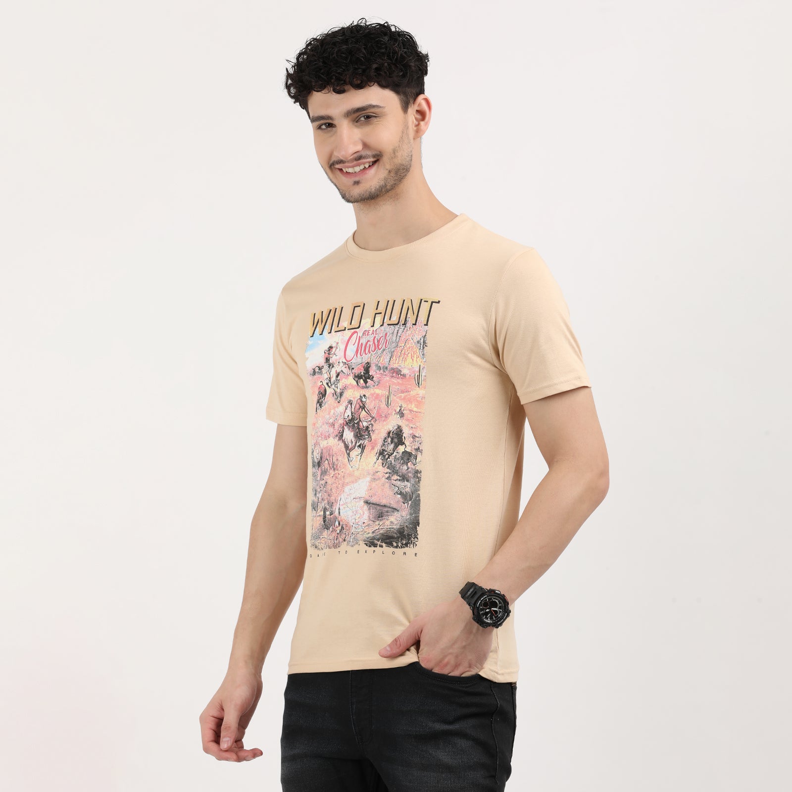 Honey Peach Wild Hunt Chase Graphic Print T-Shirt