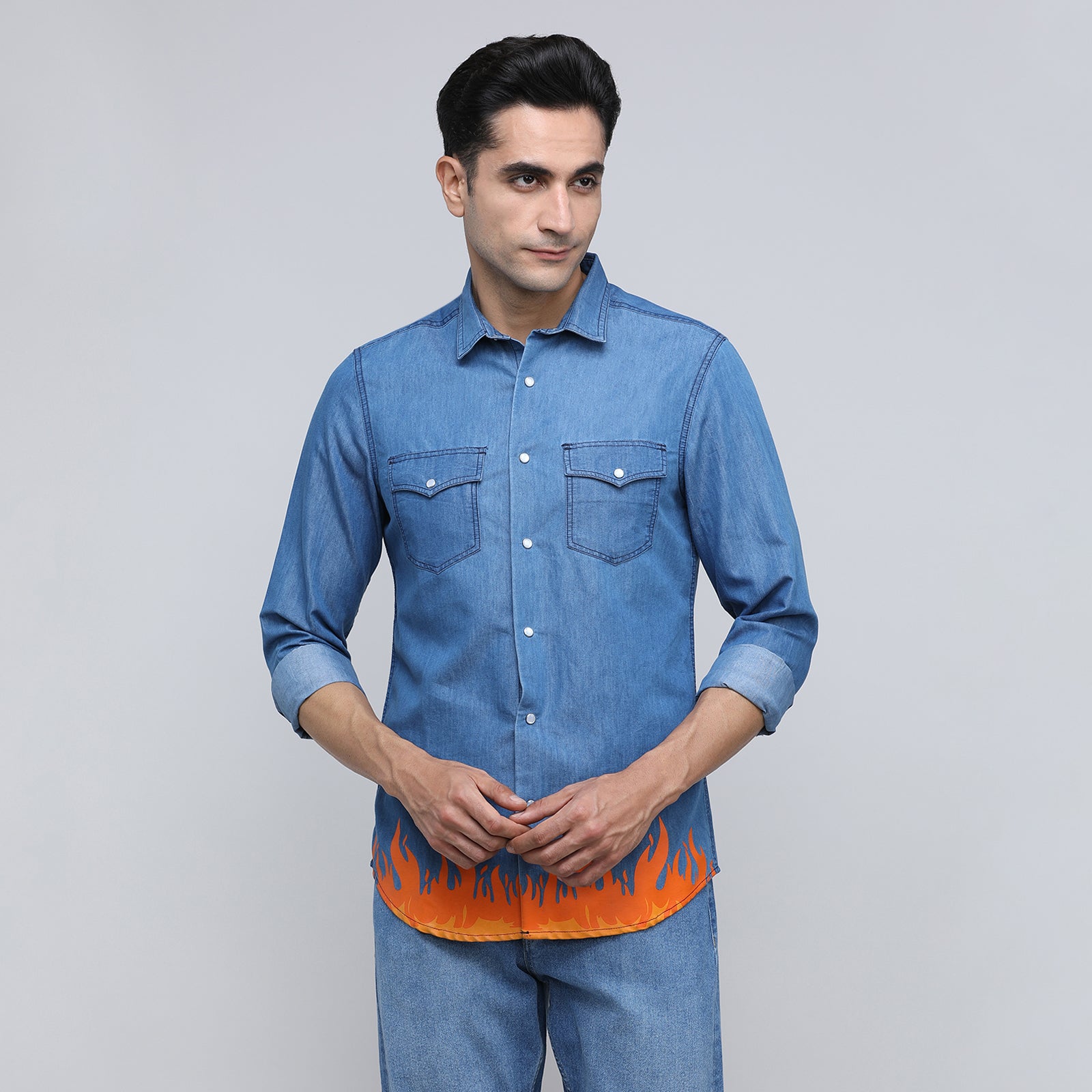 Indo Cotton Men's Printed Full Sleeve Shirt