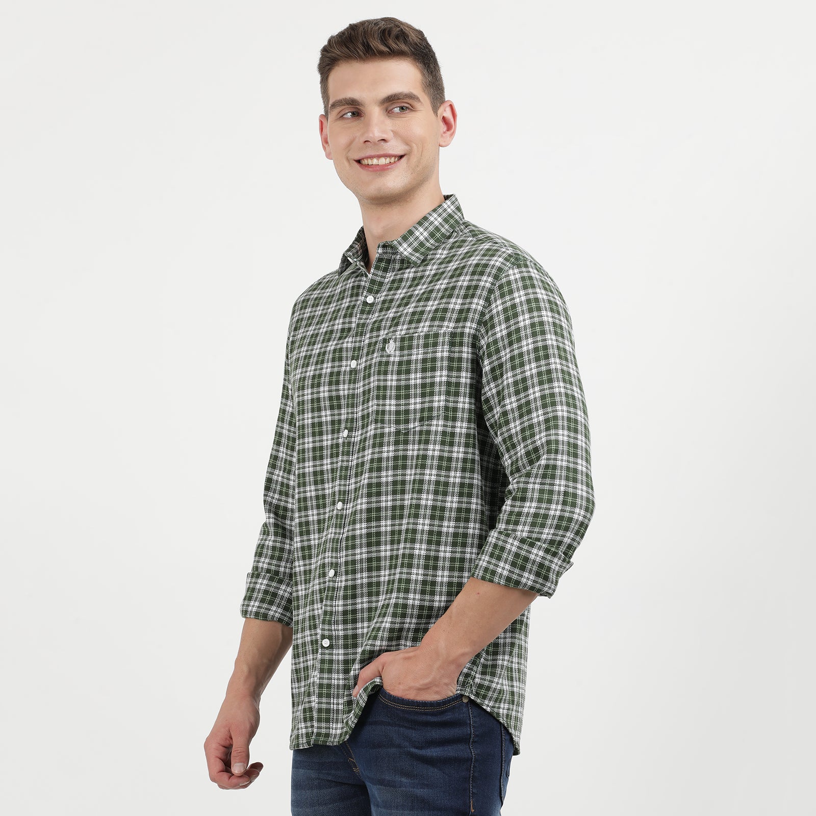 Men's Green Plaid Casual Shirt