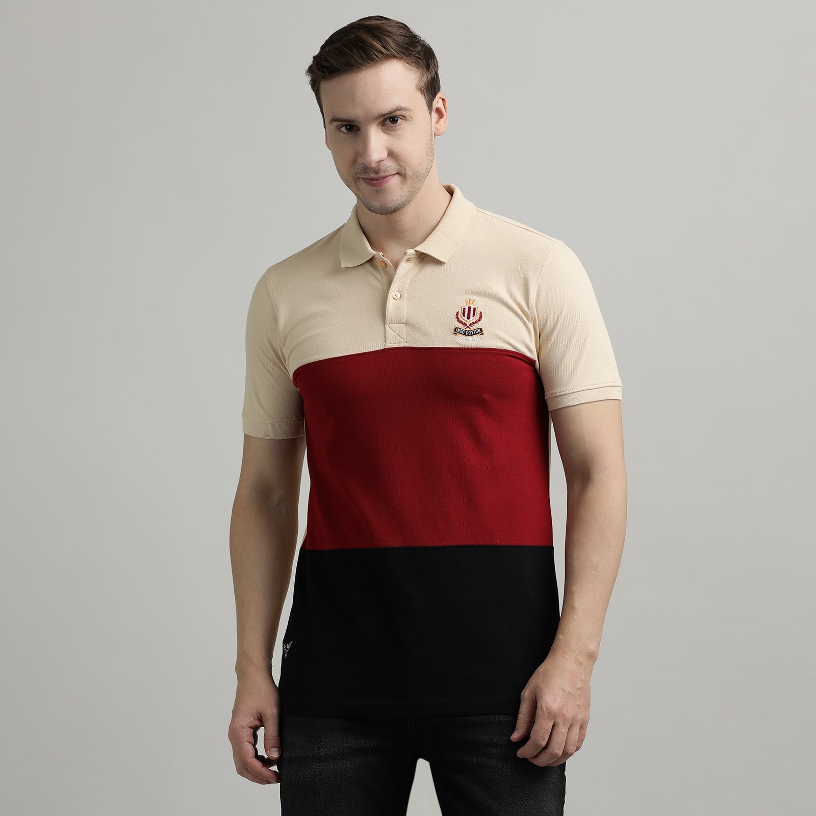 Polo T-Shirt Honey Peach and Rio Red Cut and Sew