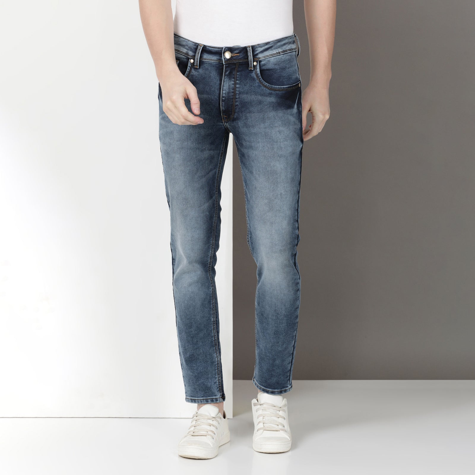 Dark Wash Navy Midrise Slim Fit Jeans