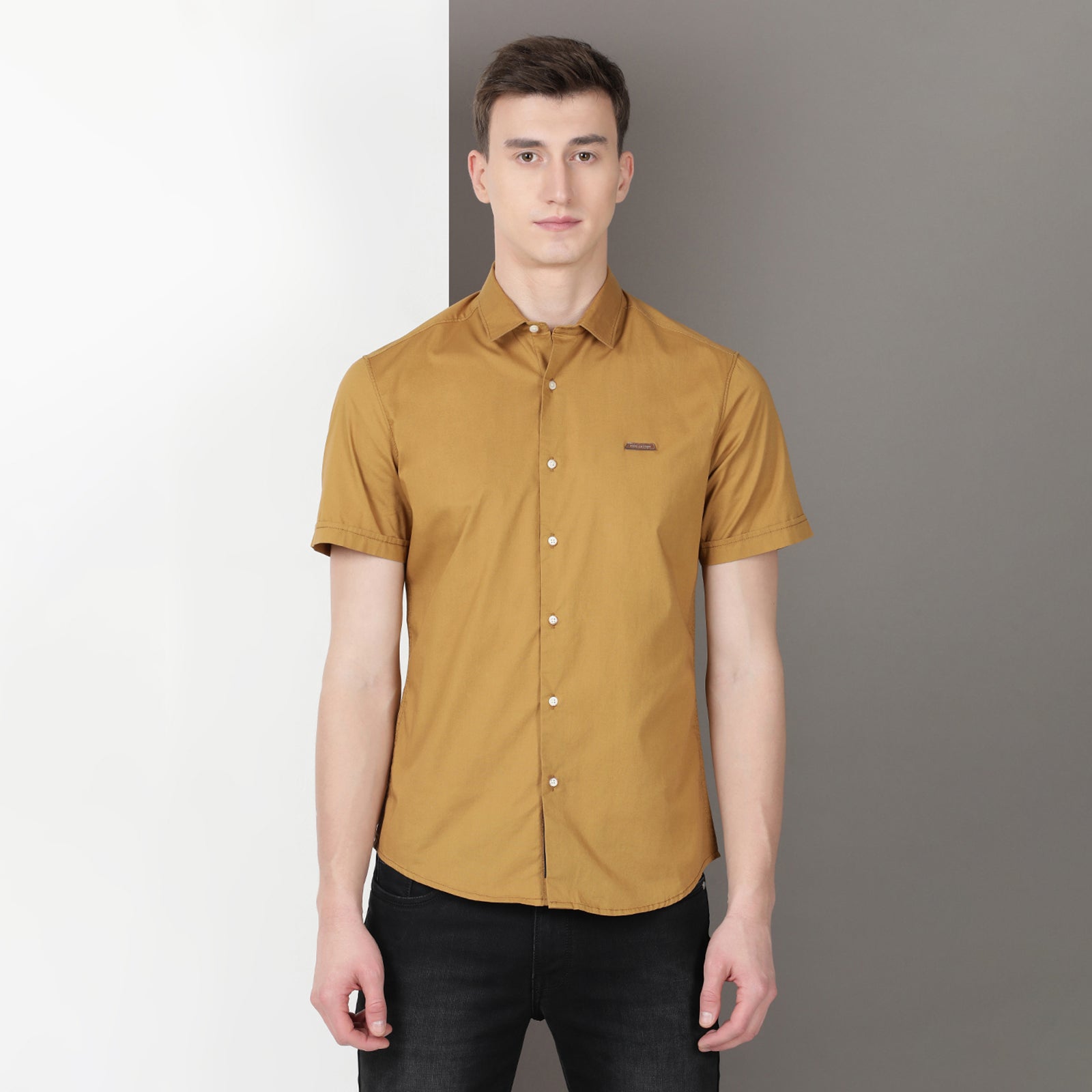 Mustard Solid Half Sleeve Shirt