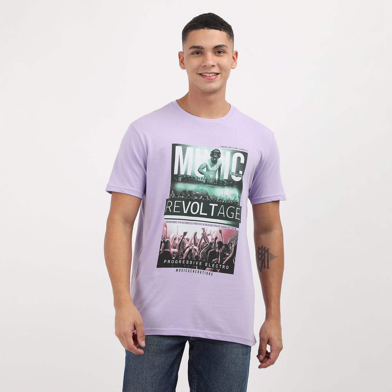 Lavender Music Revoltage Men's Graphic Printed Crew Neck T-Shirt