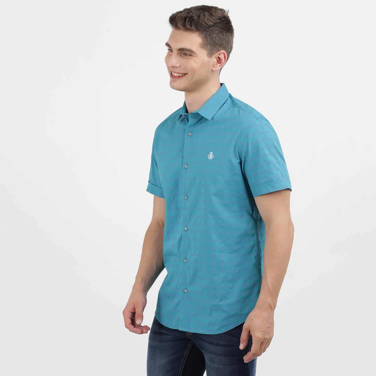 Men's Classic Short Sleeve Teal Button-Up Shirt