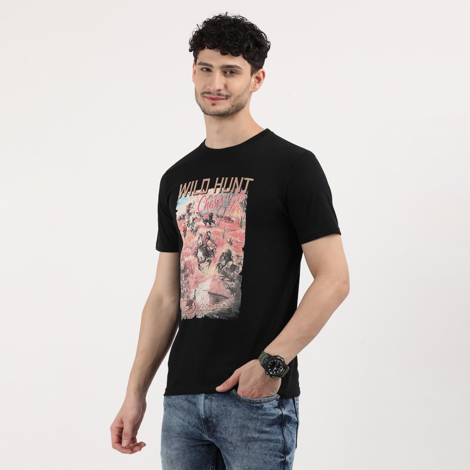 Jet-Black-Wild-Hunt-Chase-Graphic-Print-T-Shirt