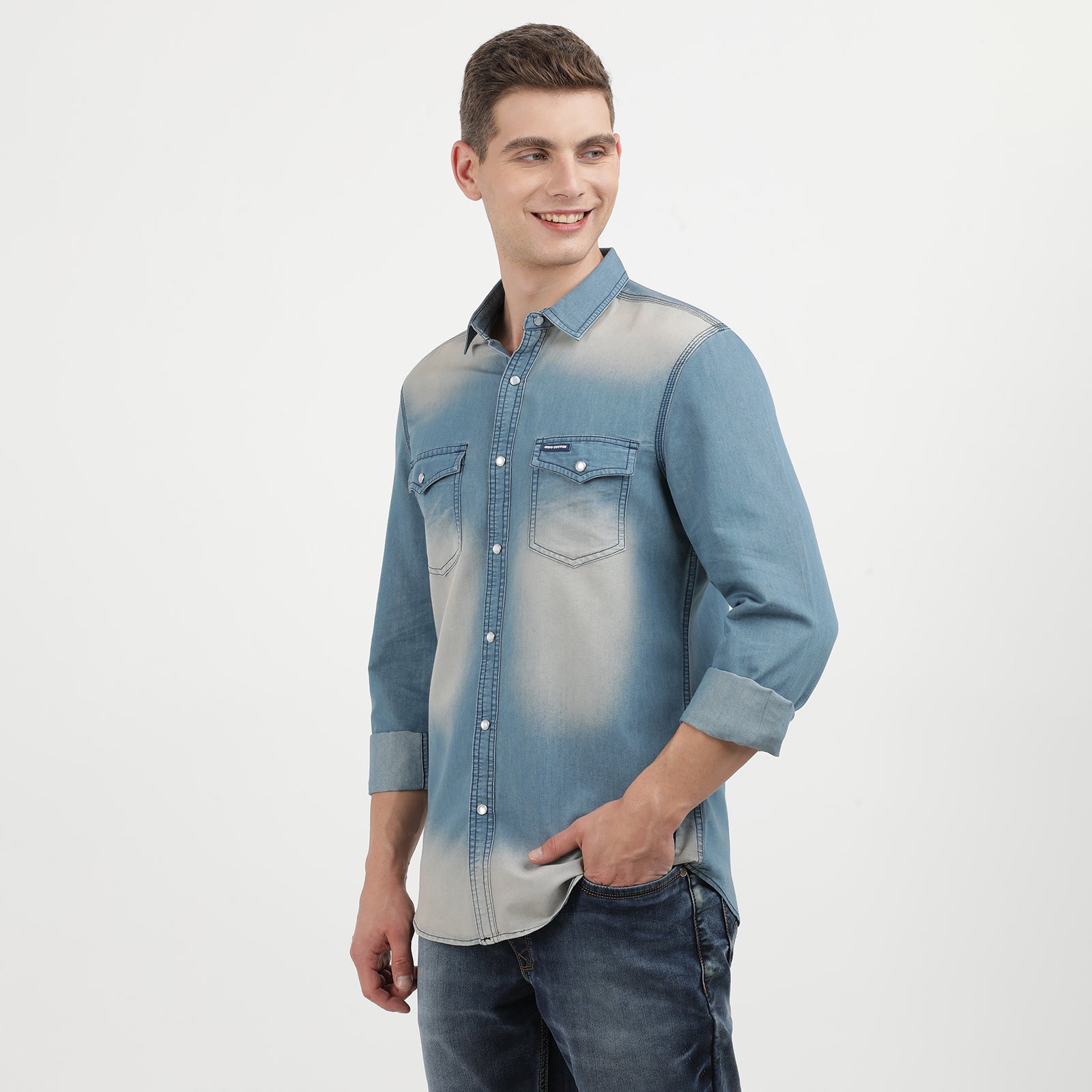 Men's Navy Blue Dark Washed Full Sleeve Casual Denim Shirt