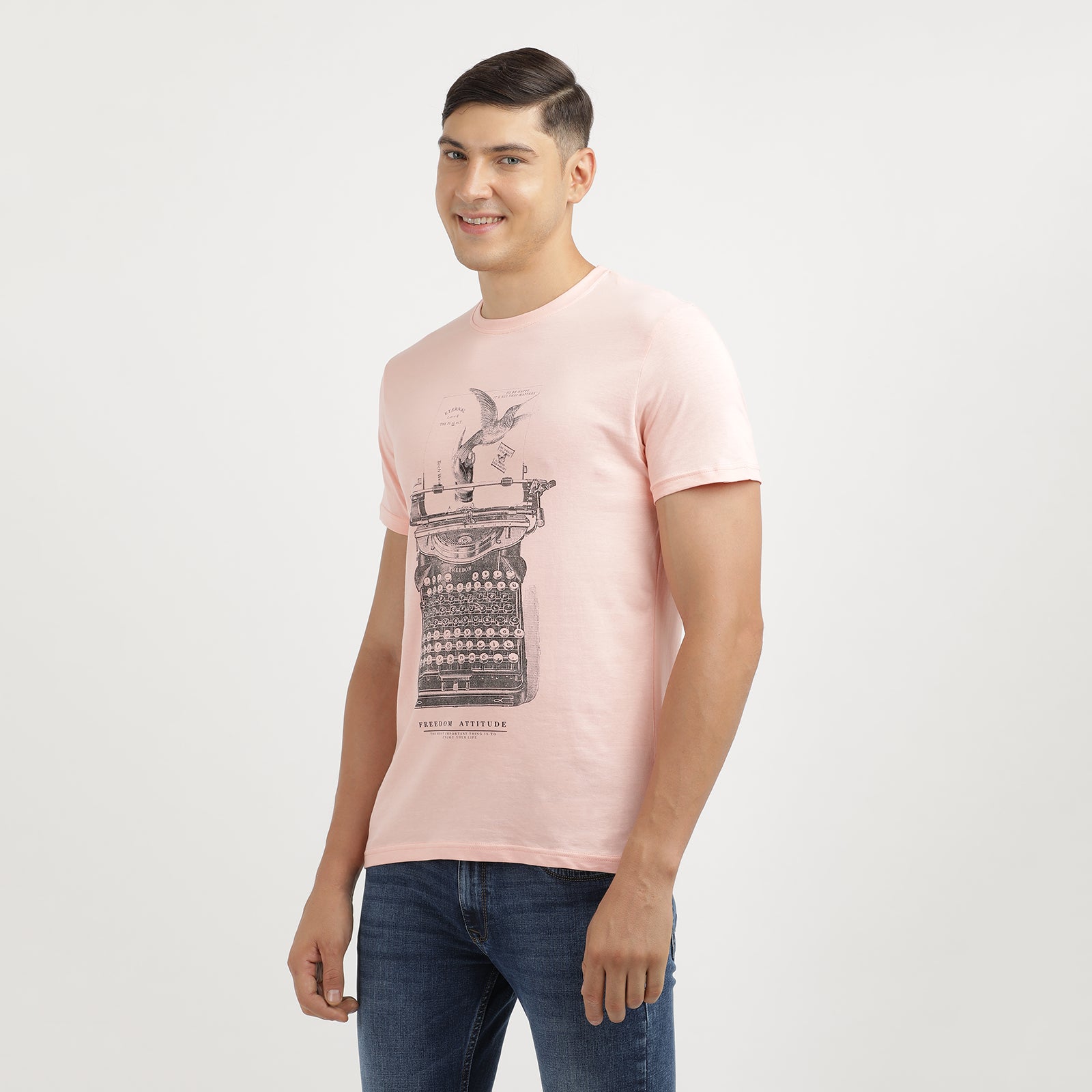 Men's Impatiens Pink Freedom Attitude Graphic Print Crew Neck T-Shirt