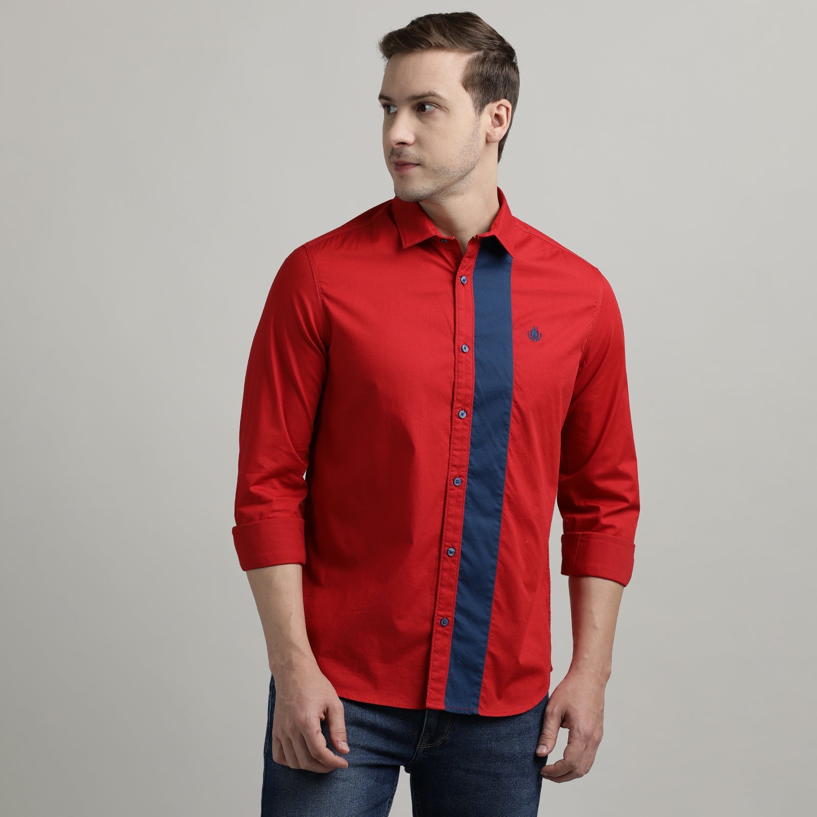 Red And Blue Cut&Sew Full Sleeve Shirt