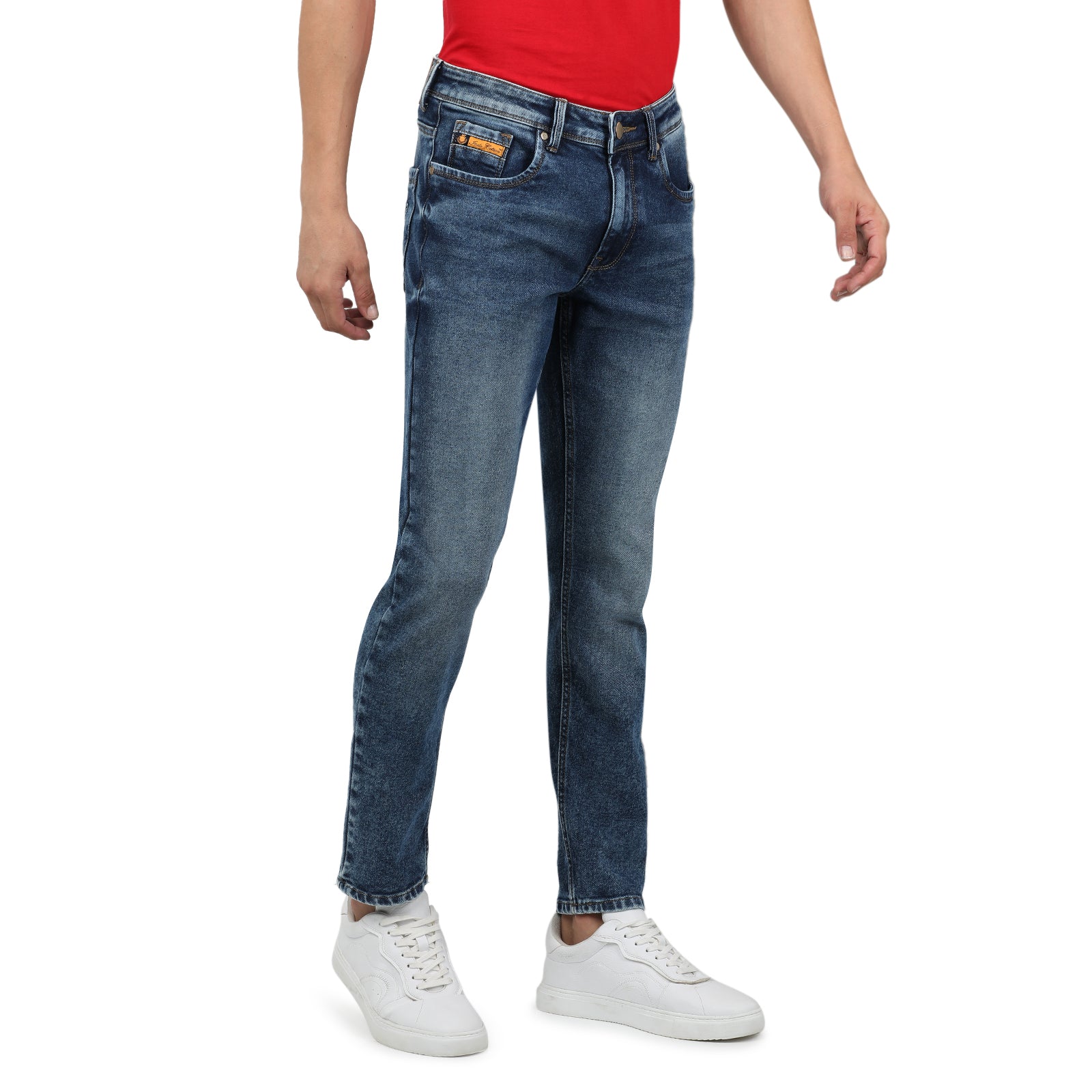 Navy Colored Light Wash Slim Fit Denim Pant