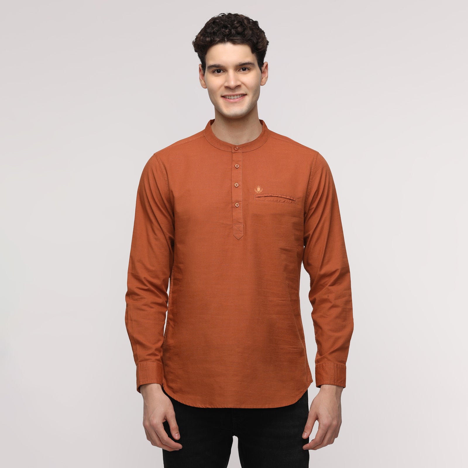 Men's Nutshell Solid Full Sleeve Short Kurthi