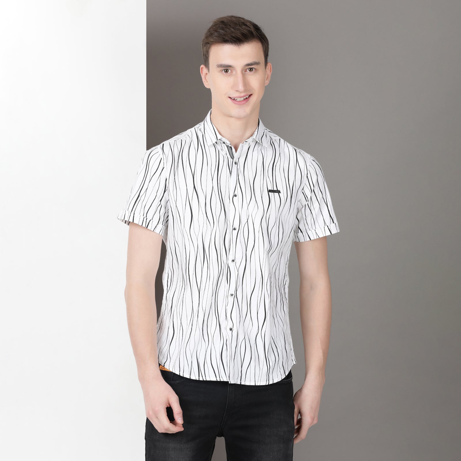 White & Black Strip Half Sleeve Shirt