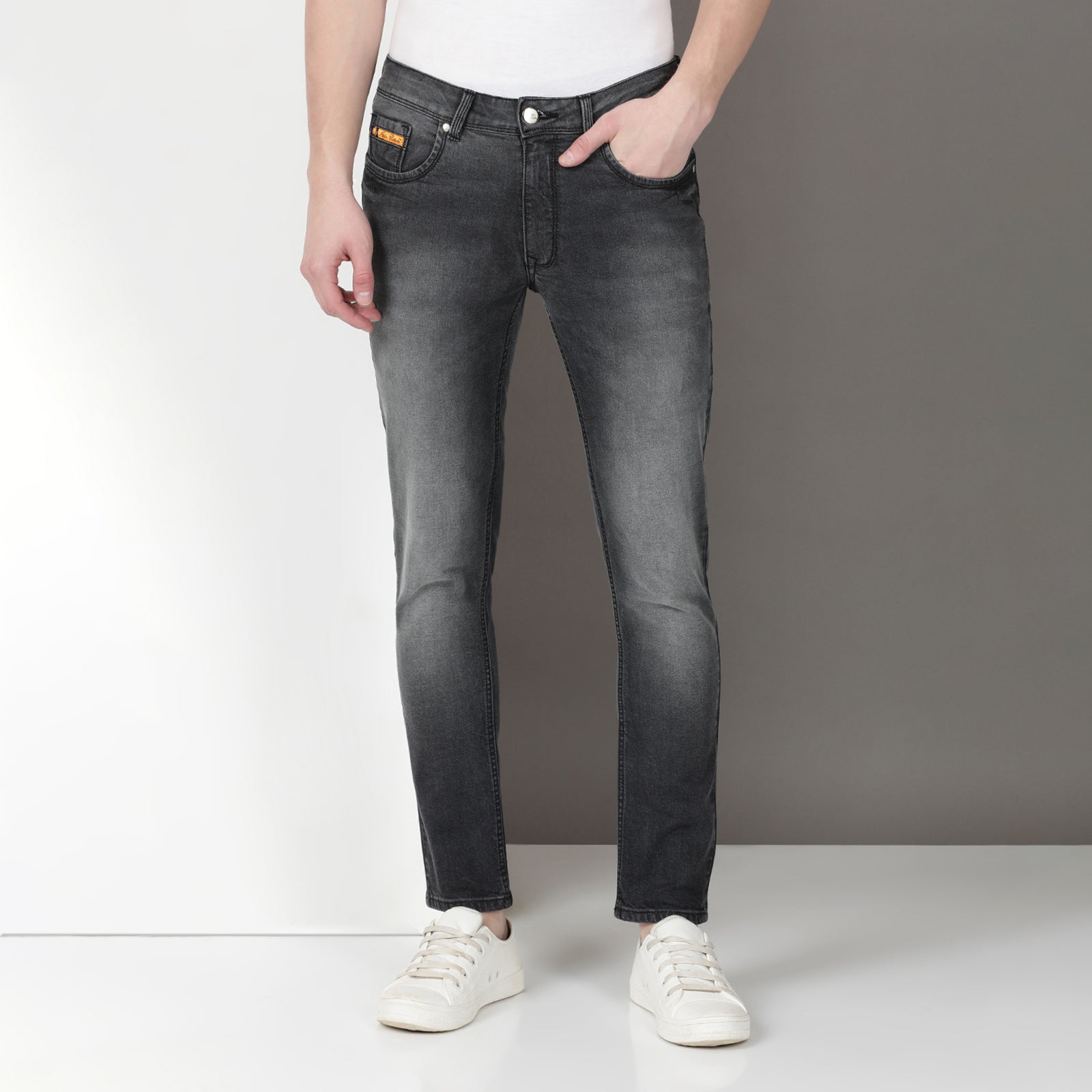 Mid Wash Black Midrise Slim Fit Jeans