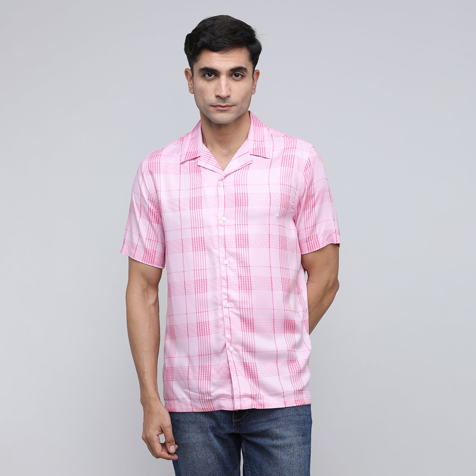 Indo Cotton Men's Checkered Half Sleeve Shirt