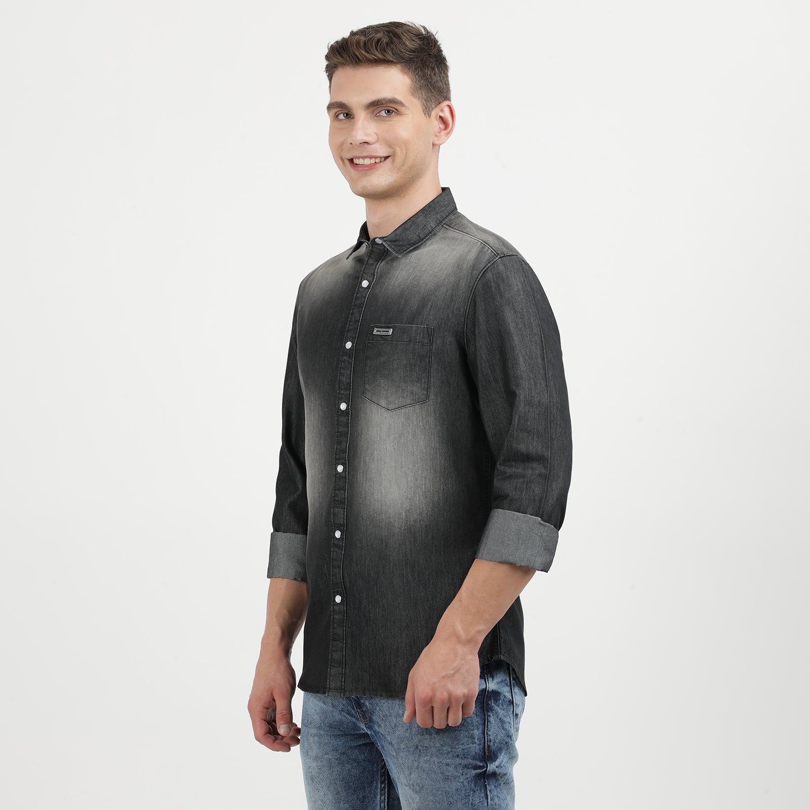 Men's Black Dark Washed Full Sleeve Casual Denim Shirt