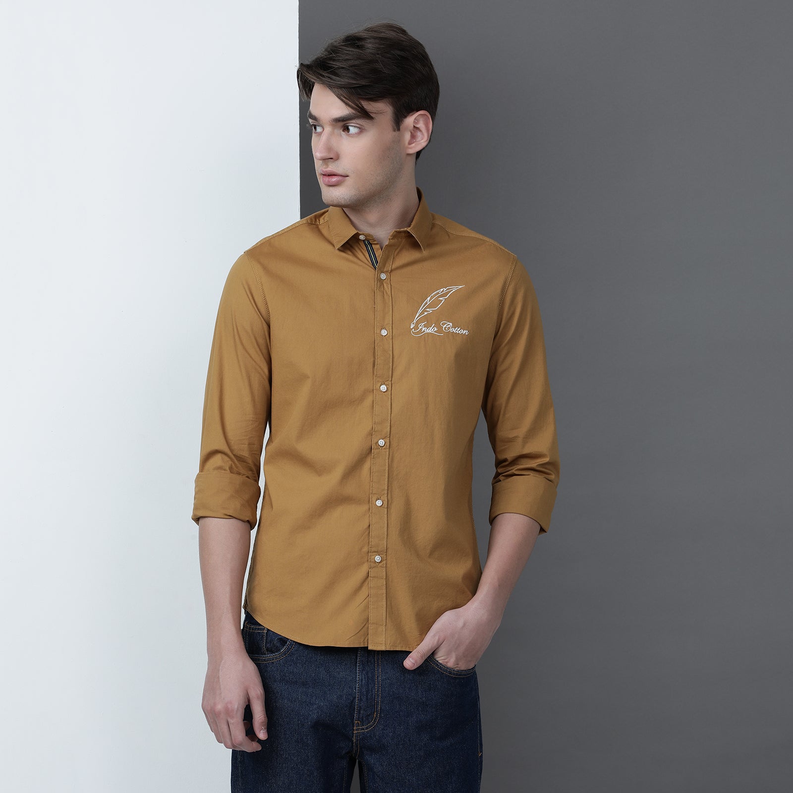 Mustard Solid Full Sleeve Shirt