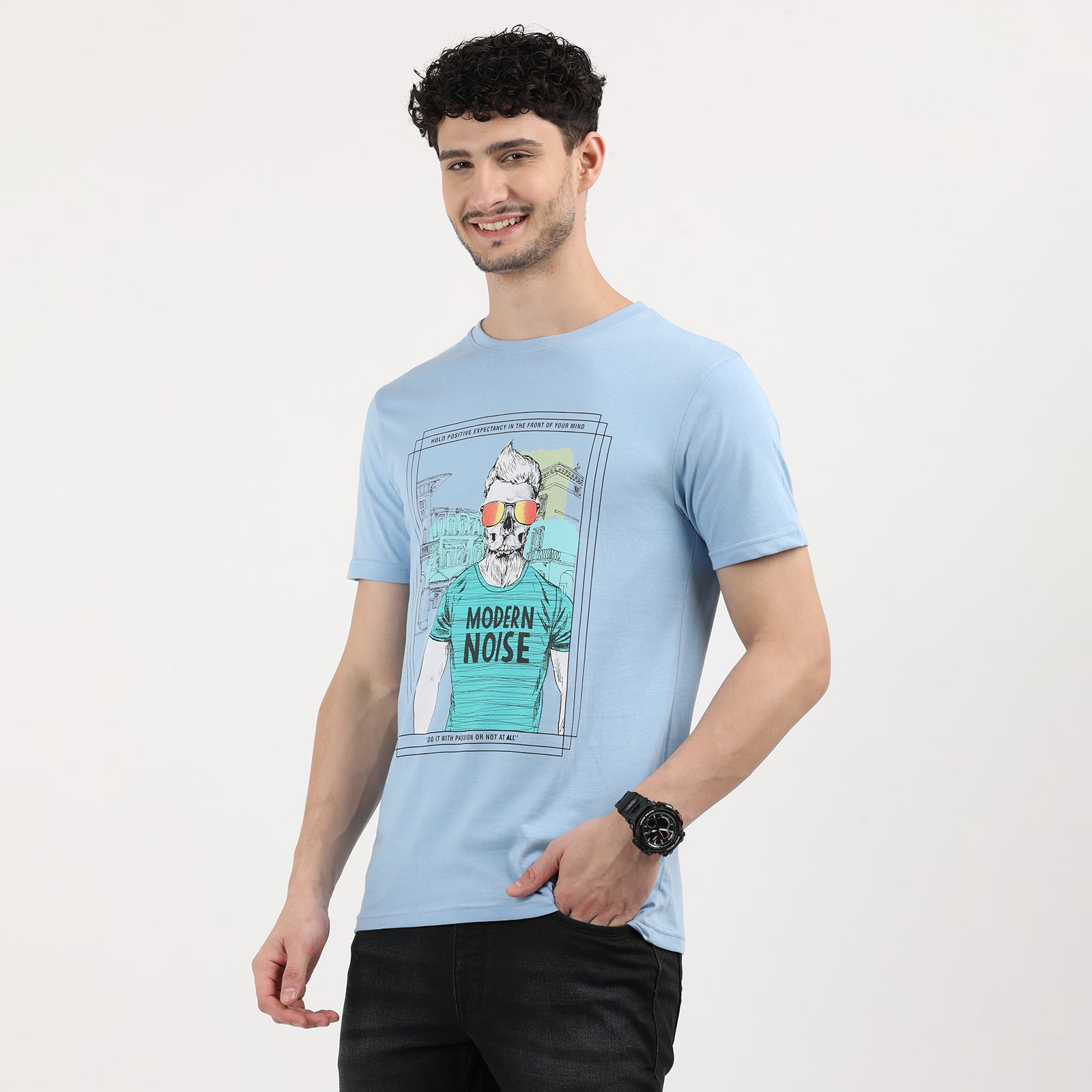 Powder Blue Modern Noise Crew Neck T-Shirt