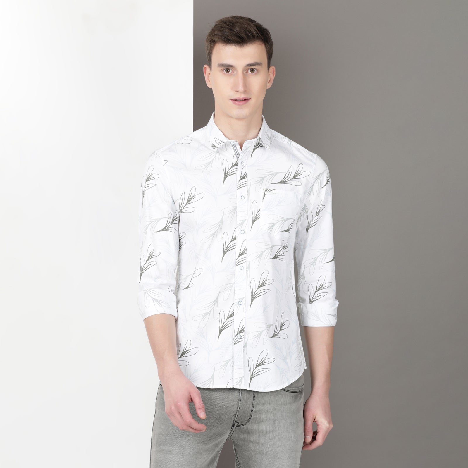 White Full Sleeve Floral Print Shirt