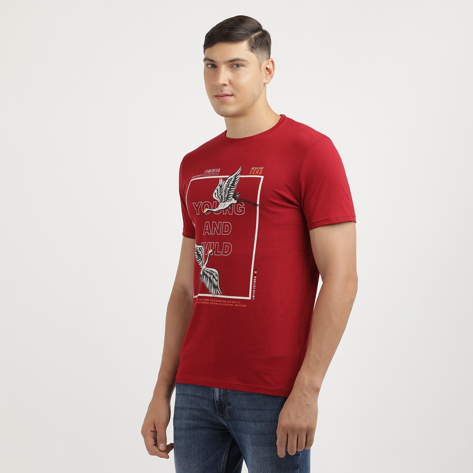 Men's Rio Red Young And Wild Round Neck Printed T-Shirt