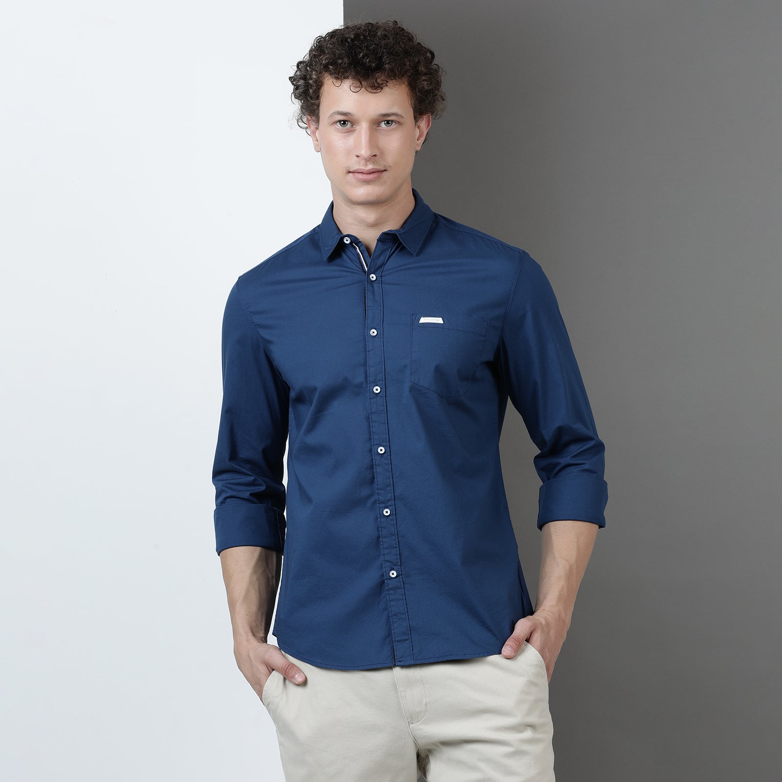 Sea Blue Solid Full Sleeve Shirt