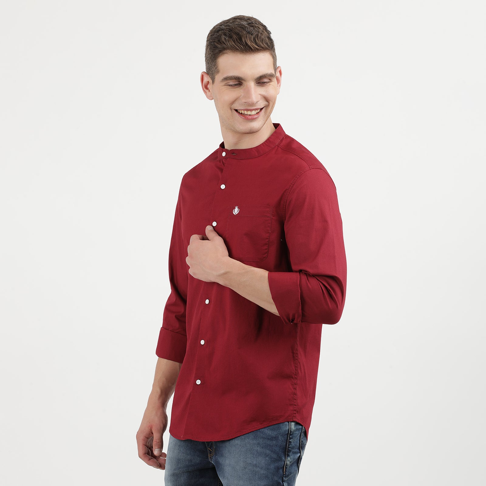 Stylish Tibetan Red Full Sleeve Mandarin Collar Shirt