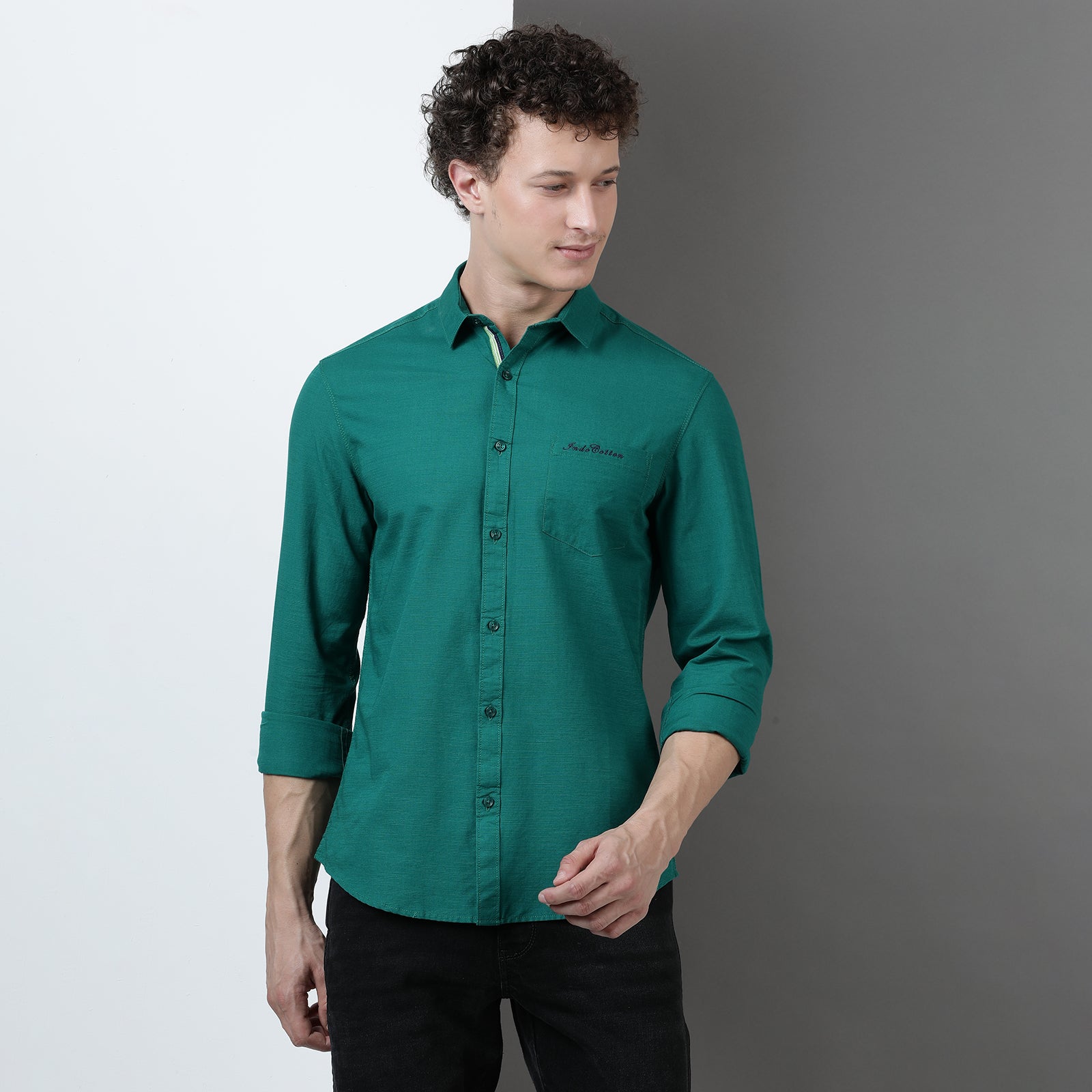 Green Solid Full Sleeve Shirt