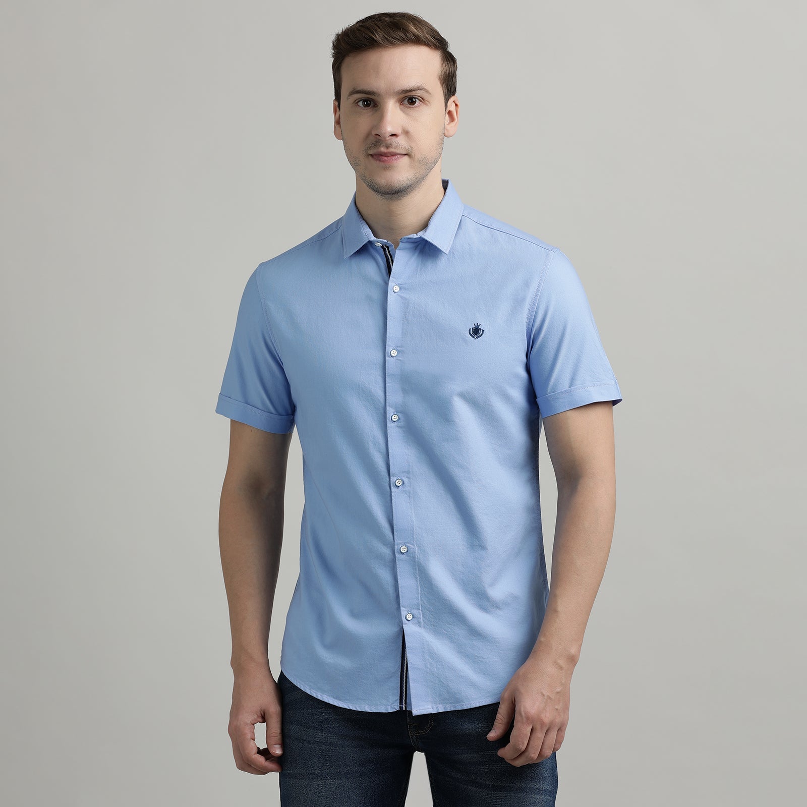 Powder Blue Solid Half Sleeve Shirt