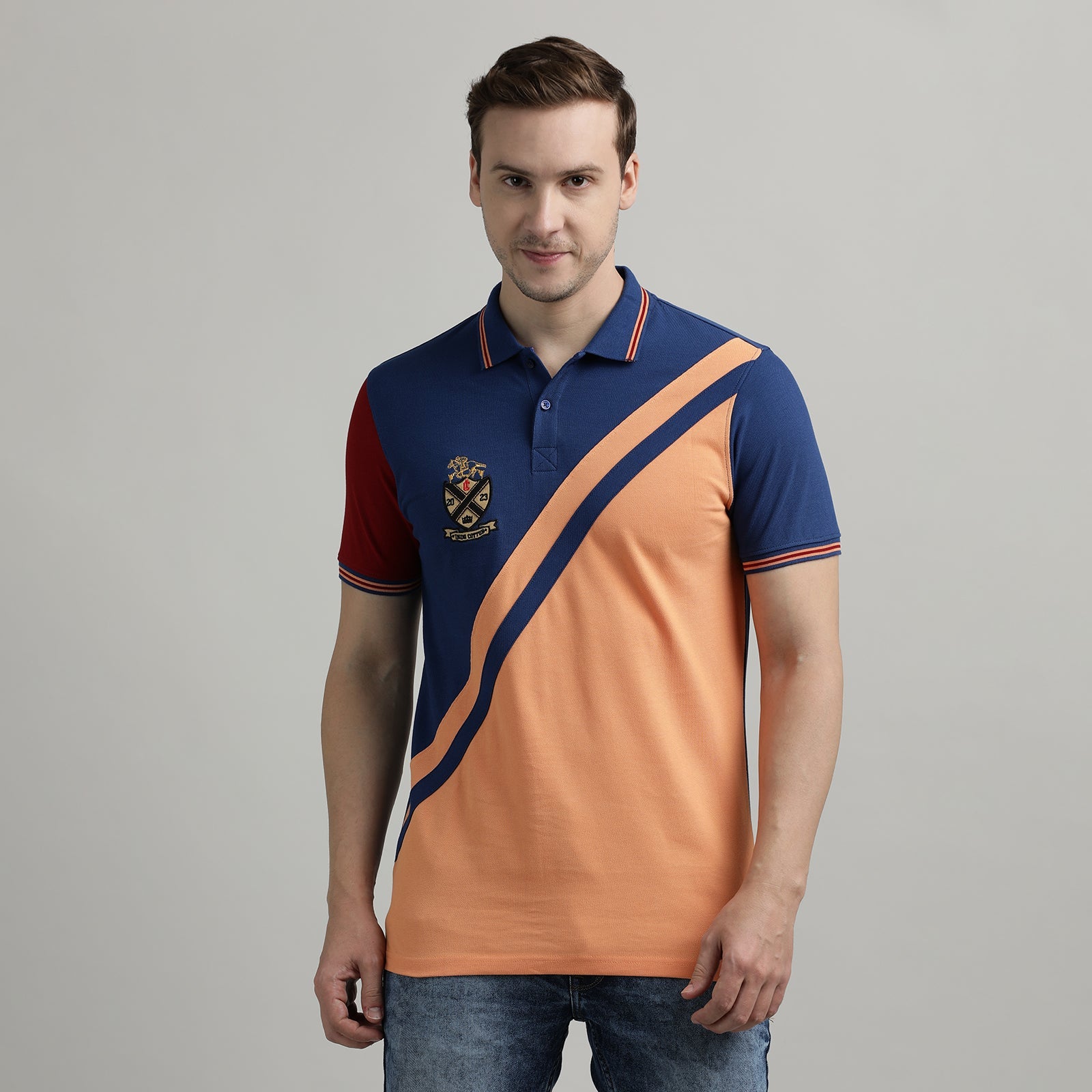 Polo T-Shirt Navy and Muskmelon Cut and Sew