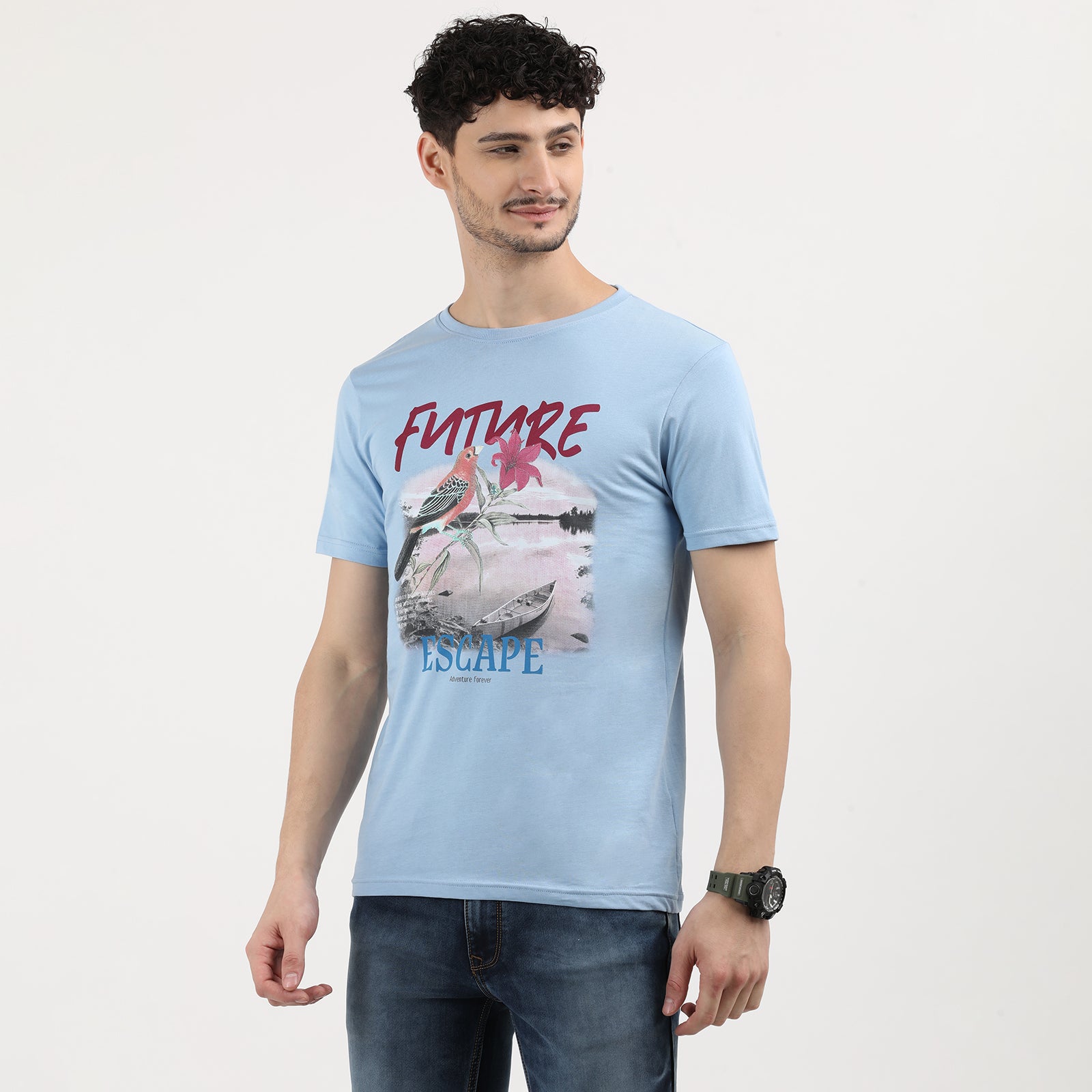 Powder Blue Future Escape Adventure Print T-Shirt